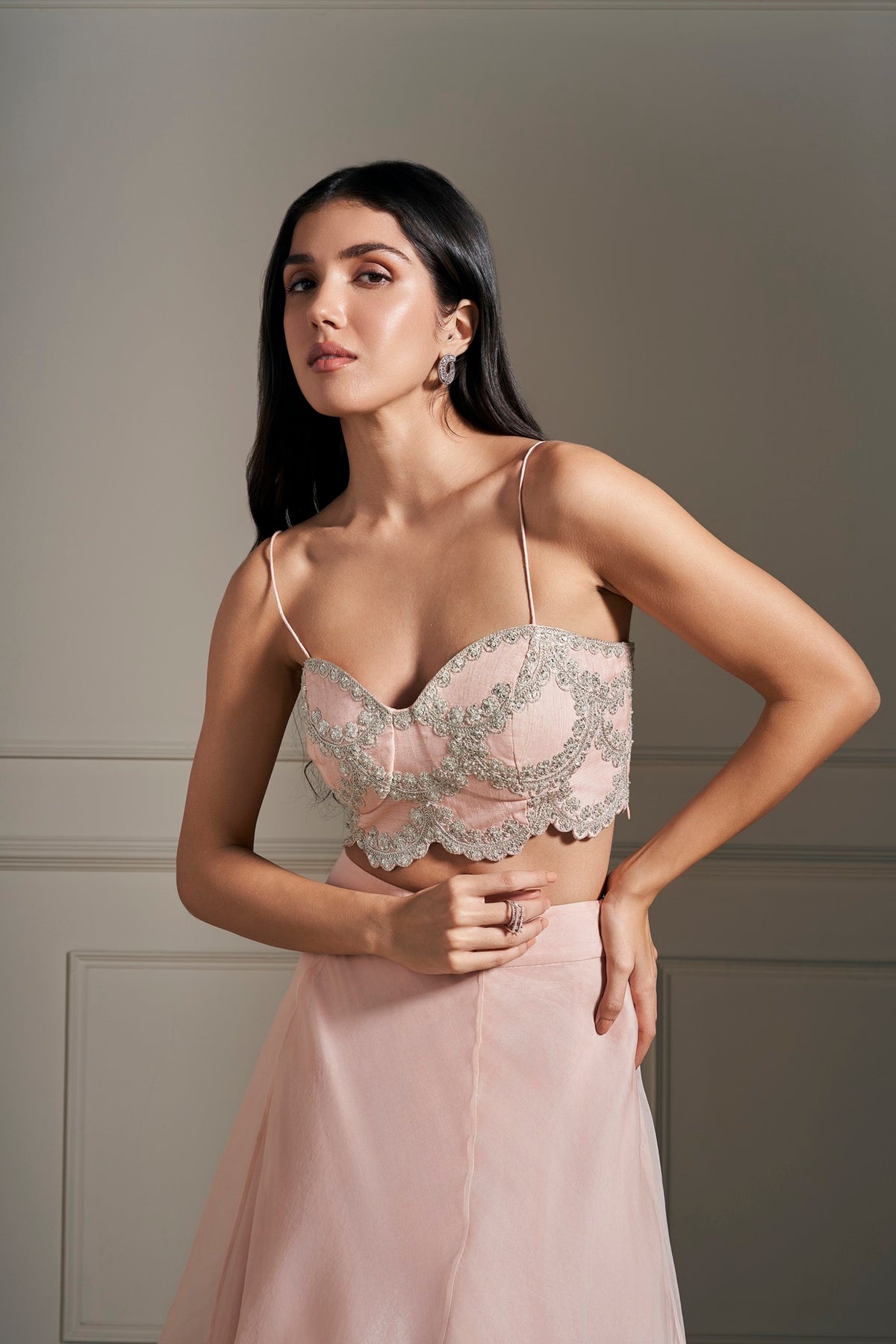 Whimsical Peach Hand Embellished Cape Set