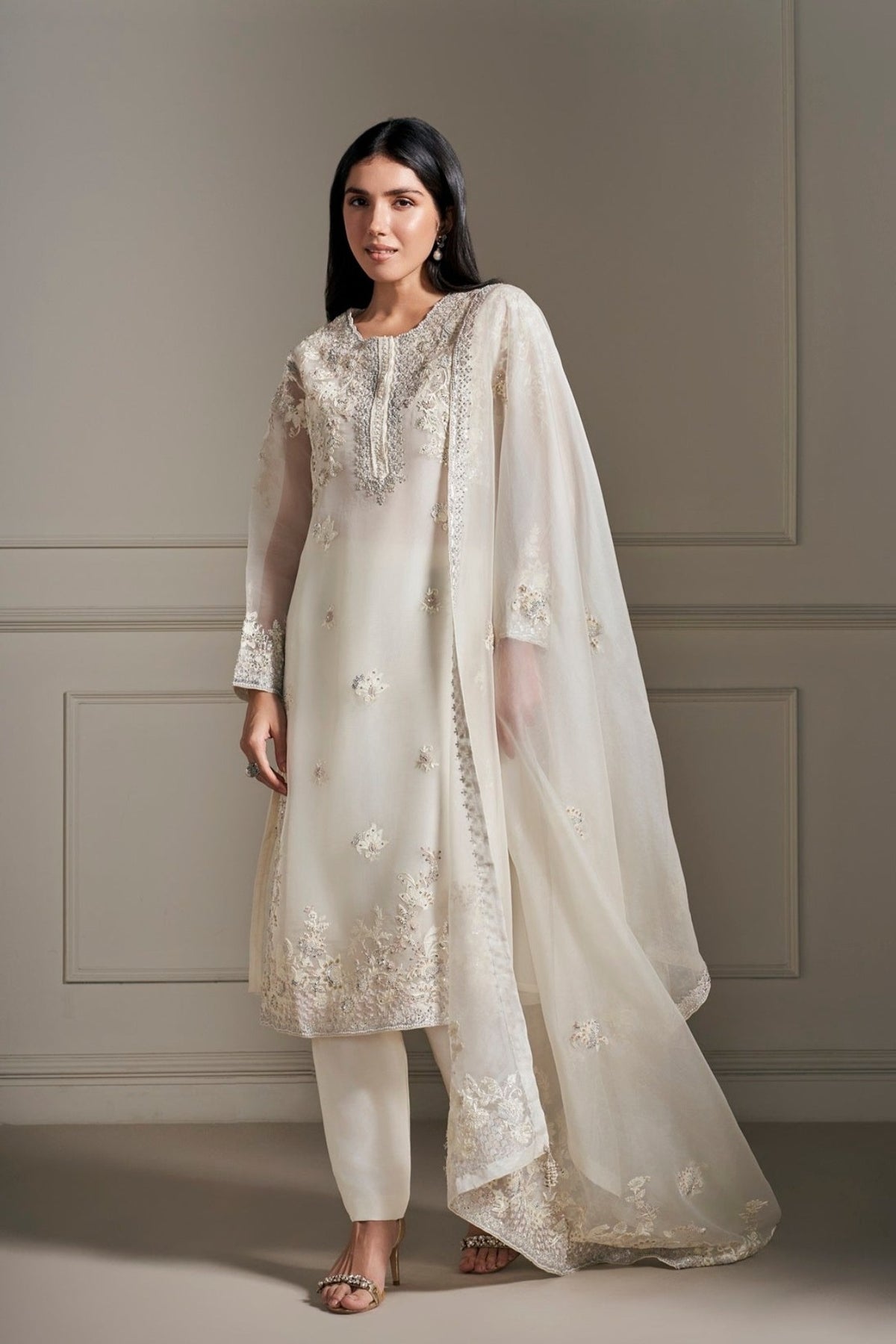 Luxurious Ivory Hand Embellished Kurta Set
