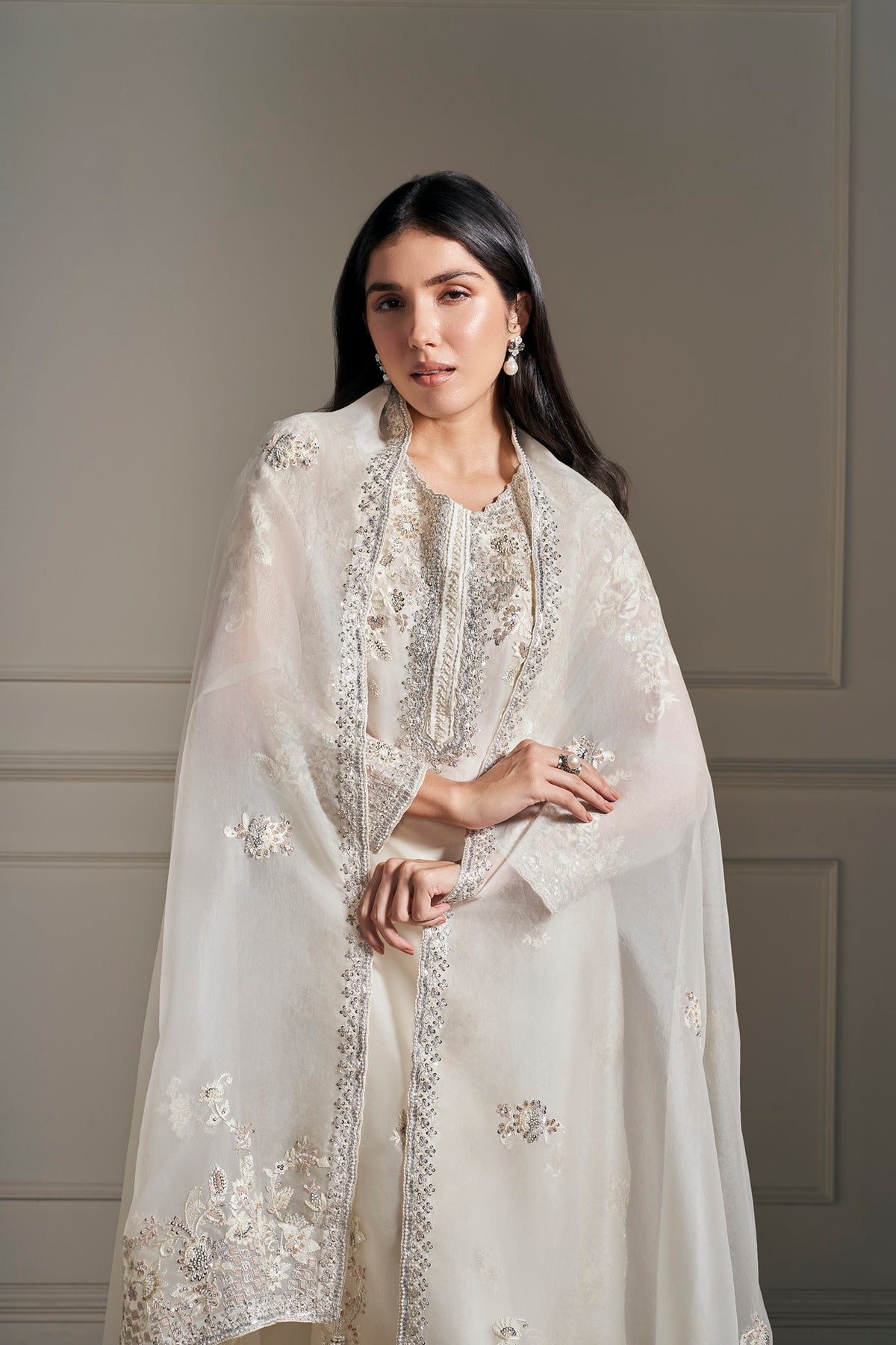 Luxurious Ivory Hand Embellished Kurta Set