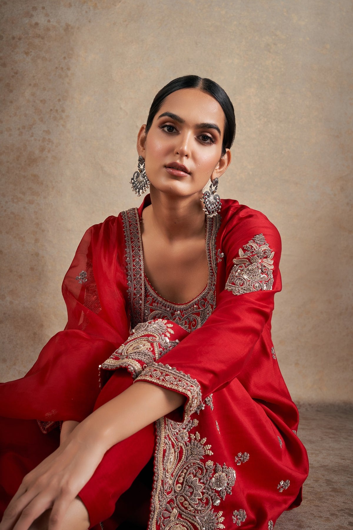 Ravishing Red Hand Embellished Kurta Set