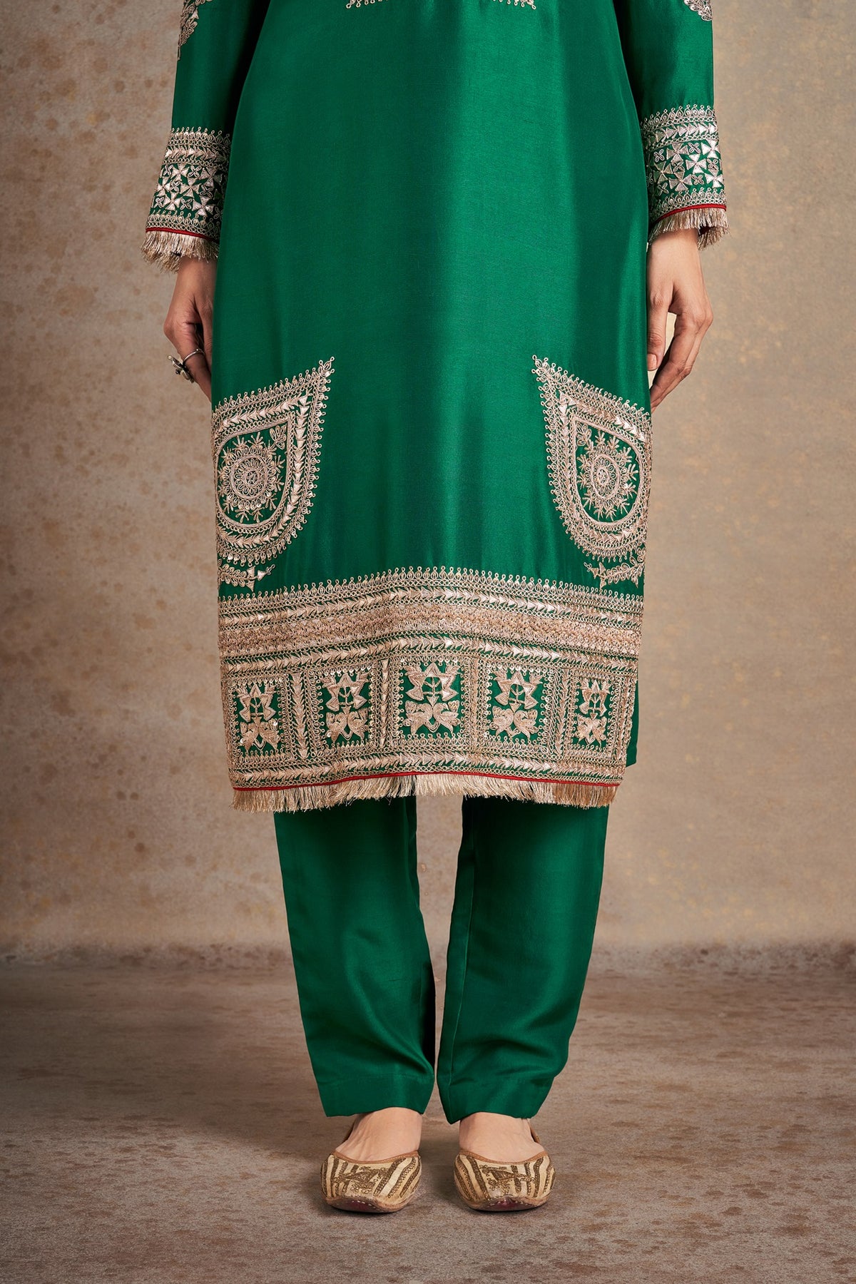 Sophisticated Emerald Silk Hand Embellished Kurta Set