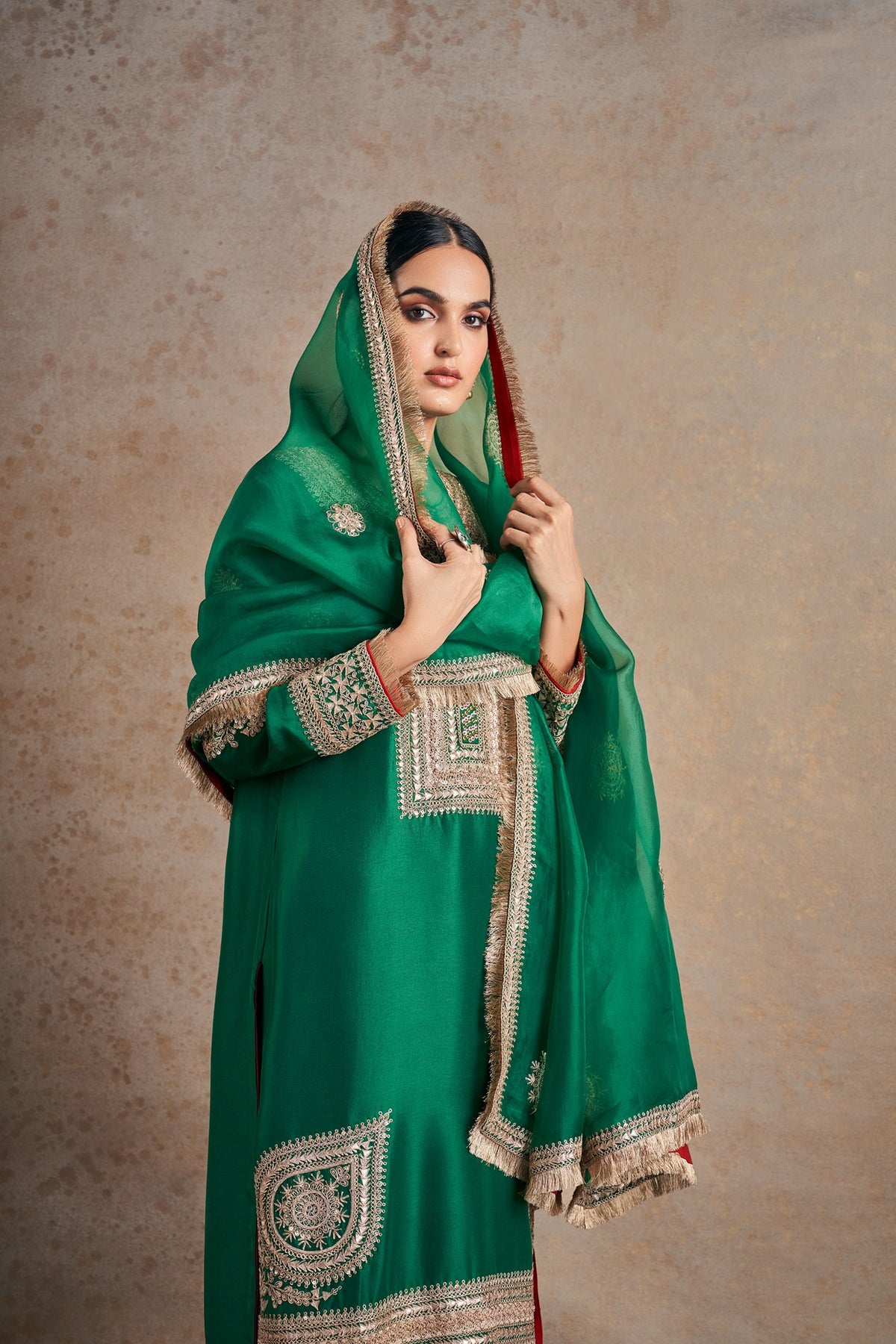 Sophisticated Emerald Silk Hand Embellished Kurta Set