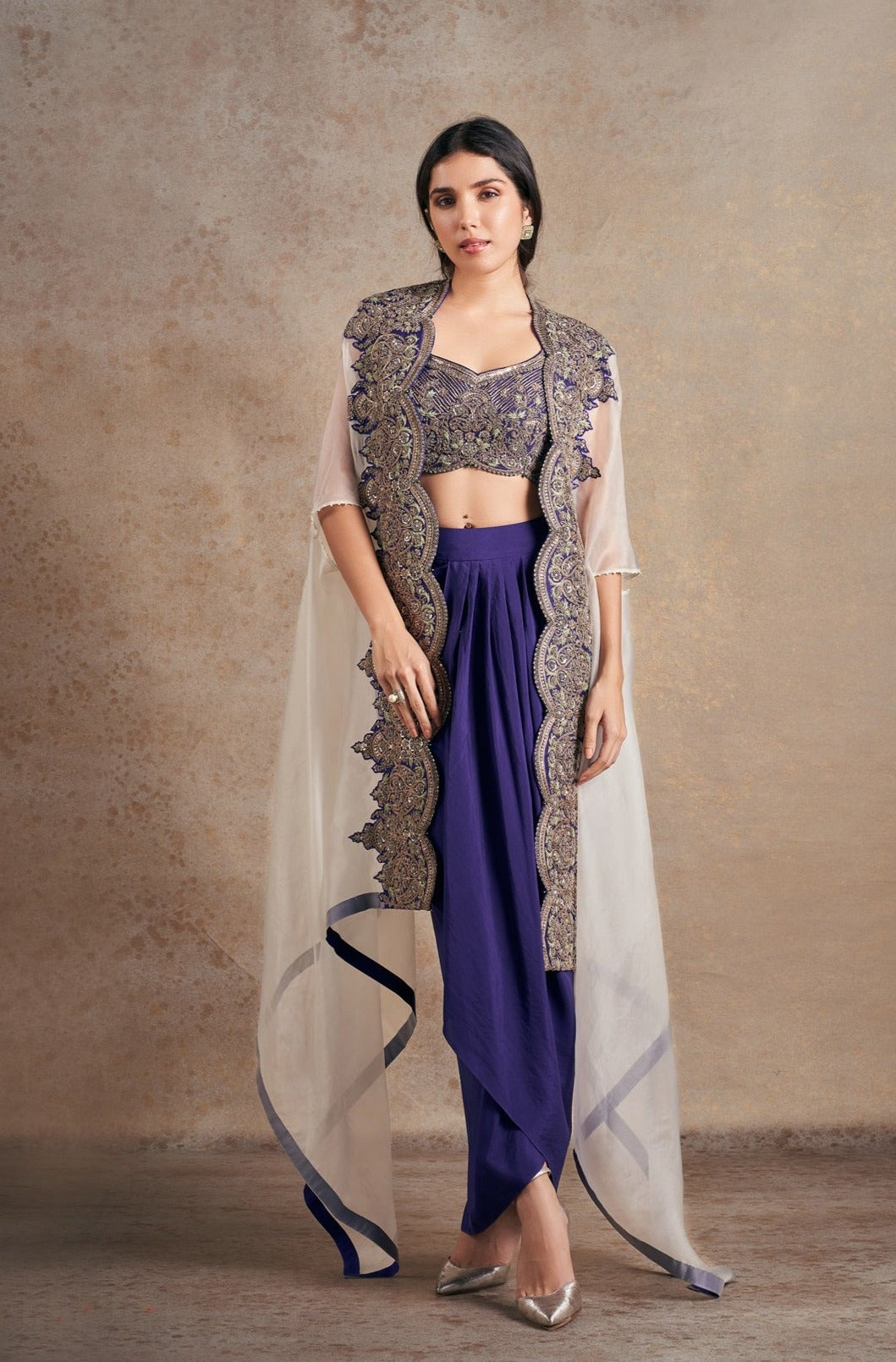 Prestigious Royal Purple Hand Embellished Cape Set