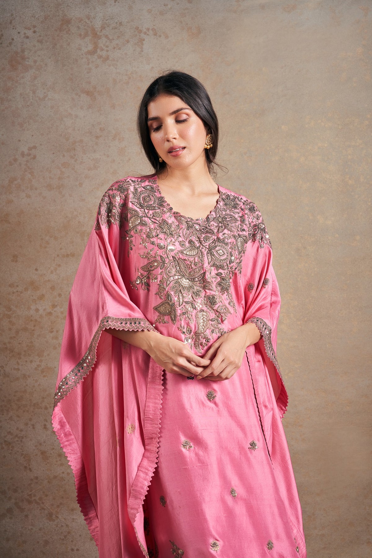 Blush Pink Hand Embellished Antique Kaftan Set
