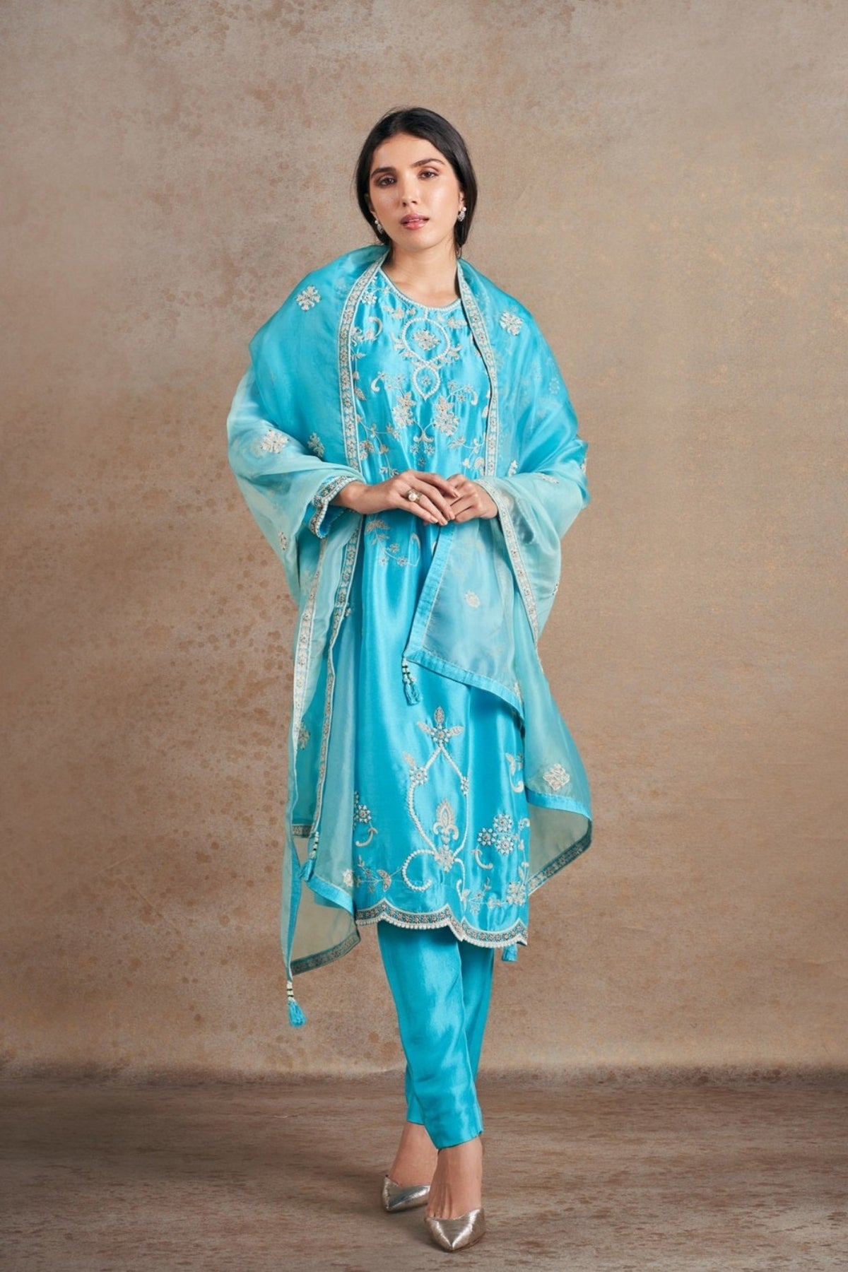 Regal Turquoise Blue Hand Embellished Kurta Set