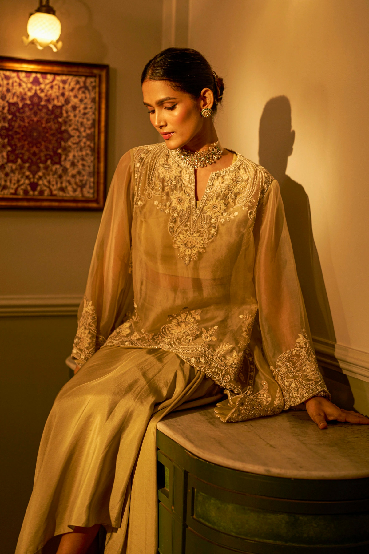 Green Shadow Embroidered Fusion Set