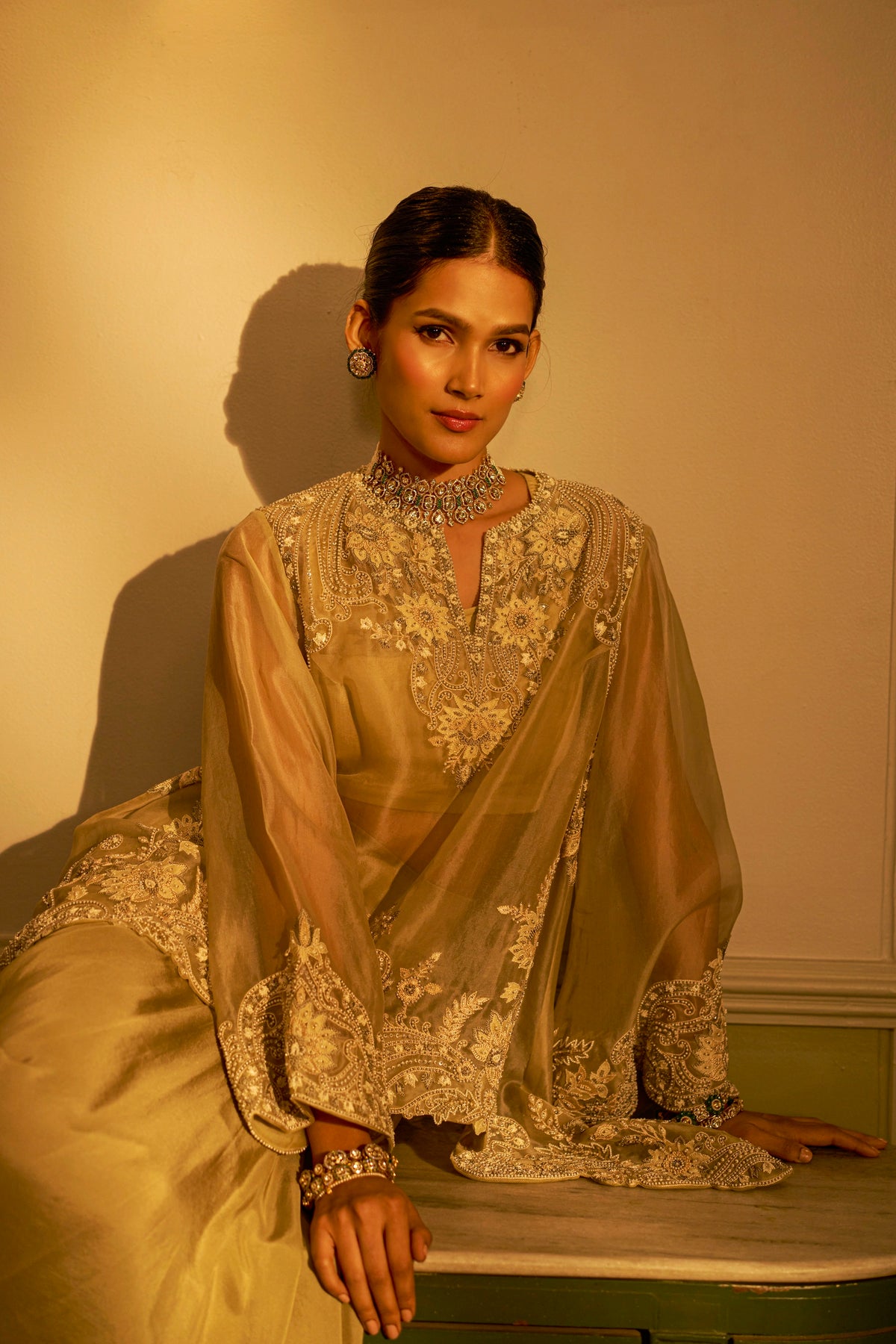 Green Shadow Embroidered Fusion Set