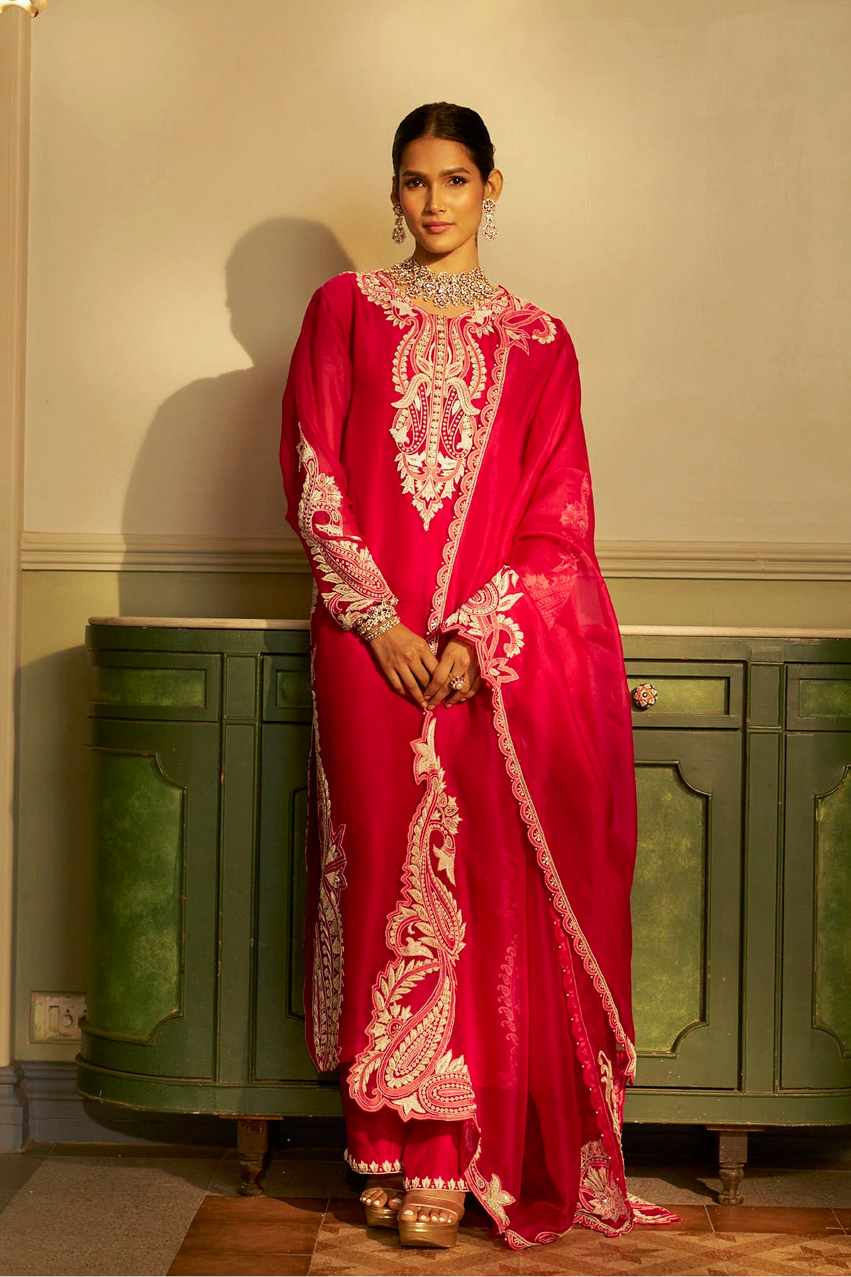 Fuchsia Pink Hand-Embellished Kurta Set