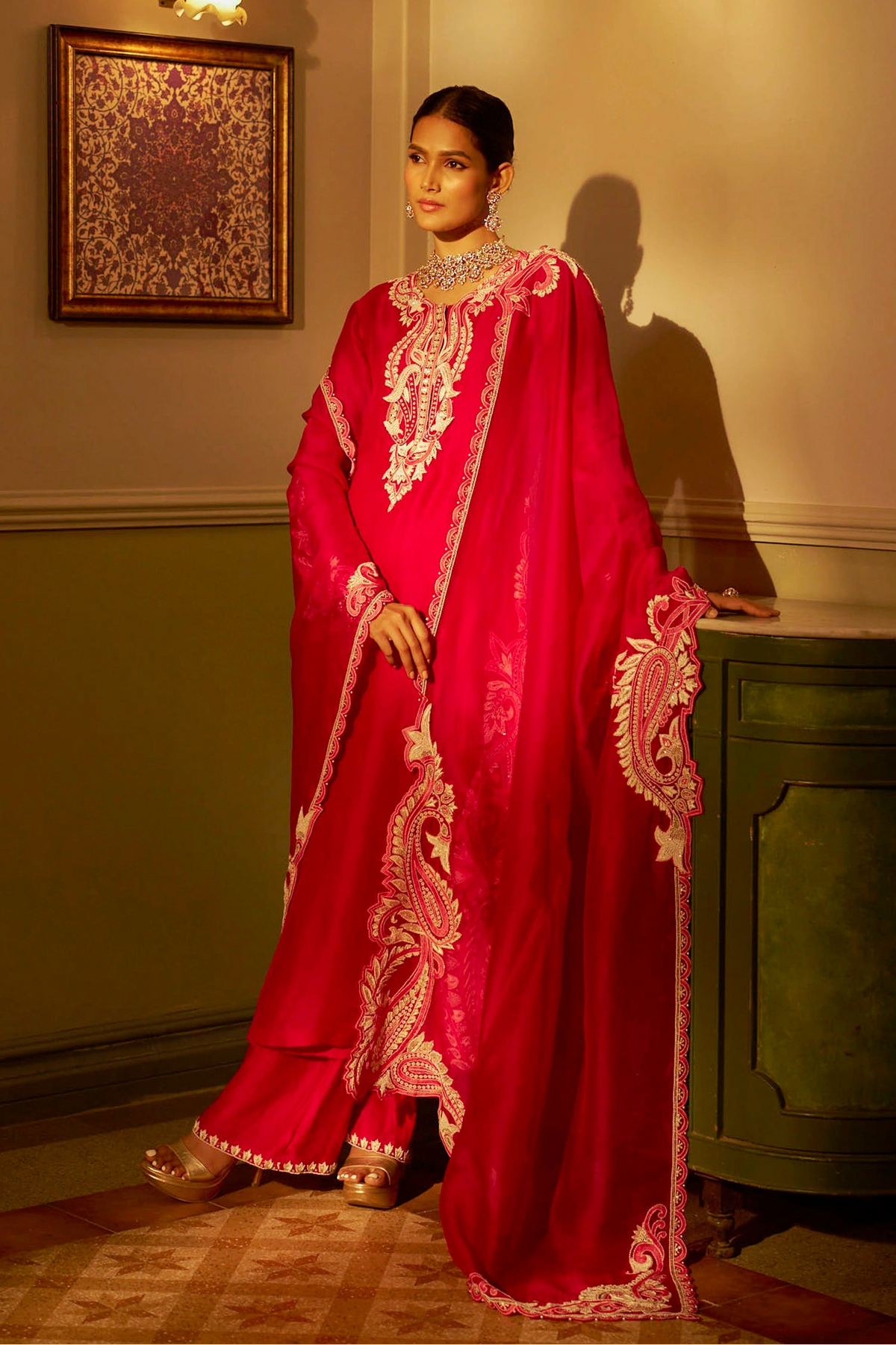Fuchsia Pink Hand-Embellished Kurta Set