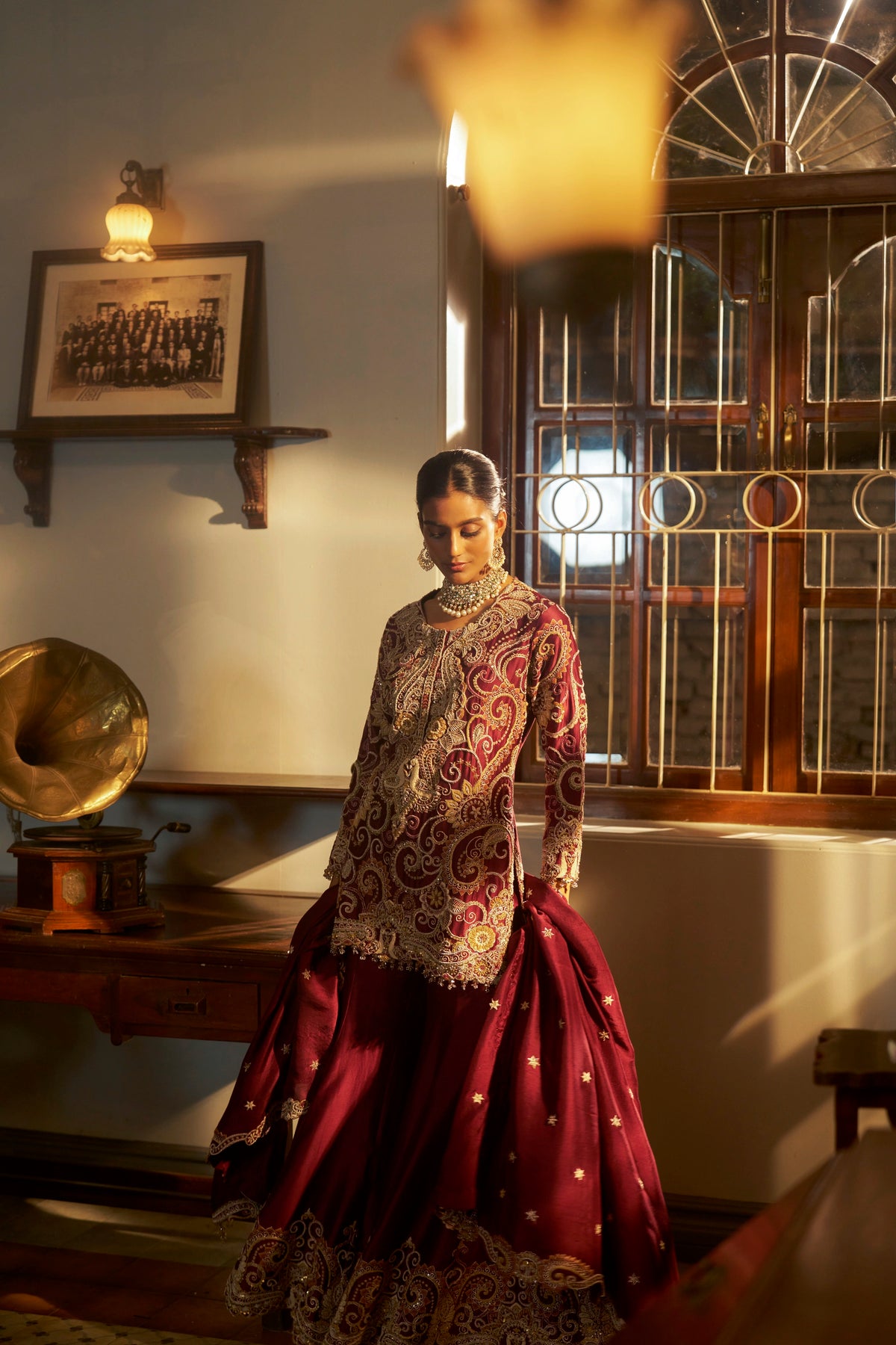 Wine Hand-Embellished Sharara Set