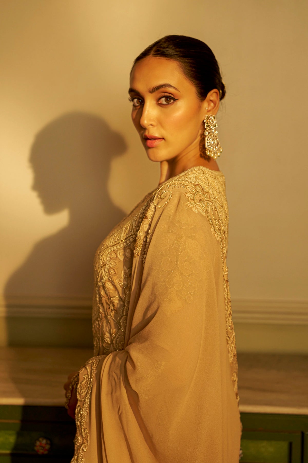 Champagne Beige Shadow Work Sharara Set