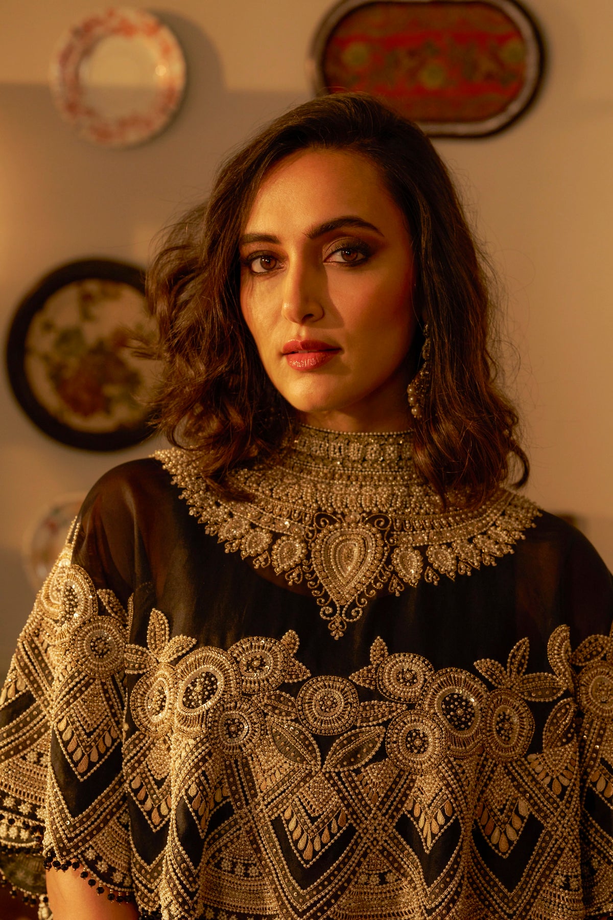 Black Shadow Work Fusion Lehenga Set