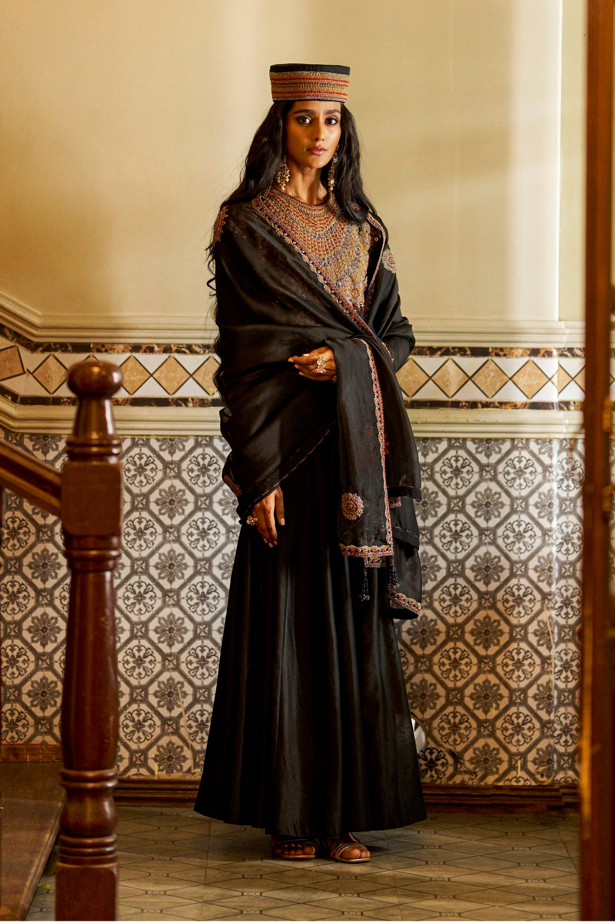 Black Hand-Embellished Anarkali Set