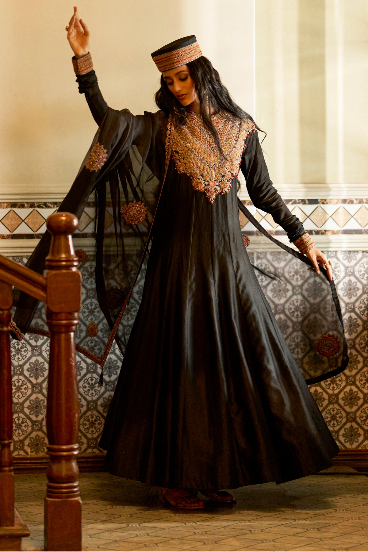 Black Hand-Embellished Anarkali Set