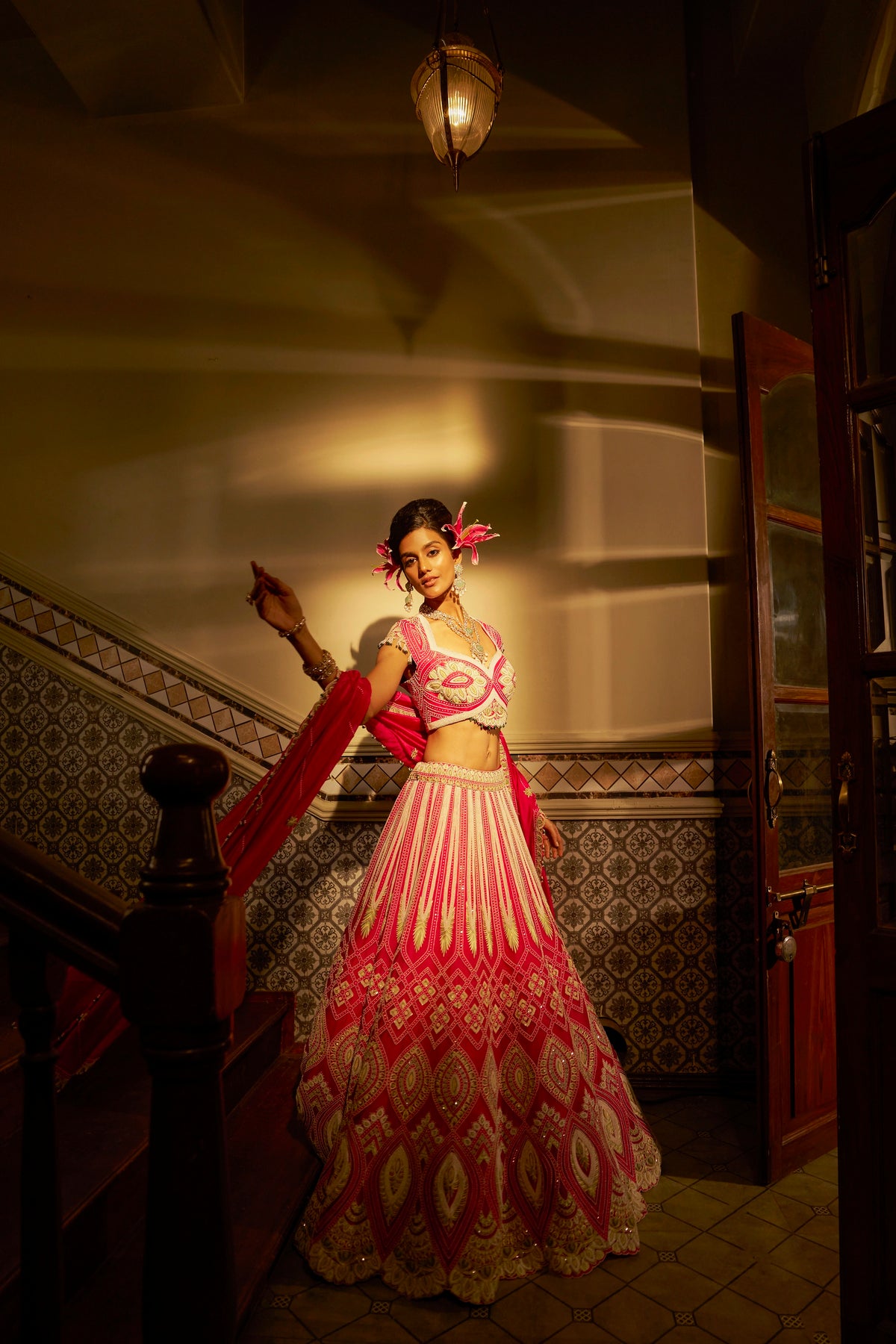 Fuchsia Pink Shadow Work Lehenga Set