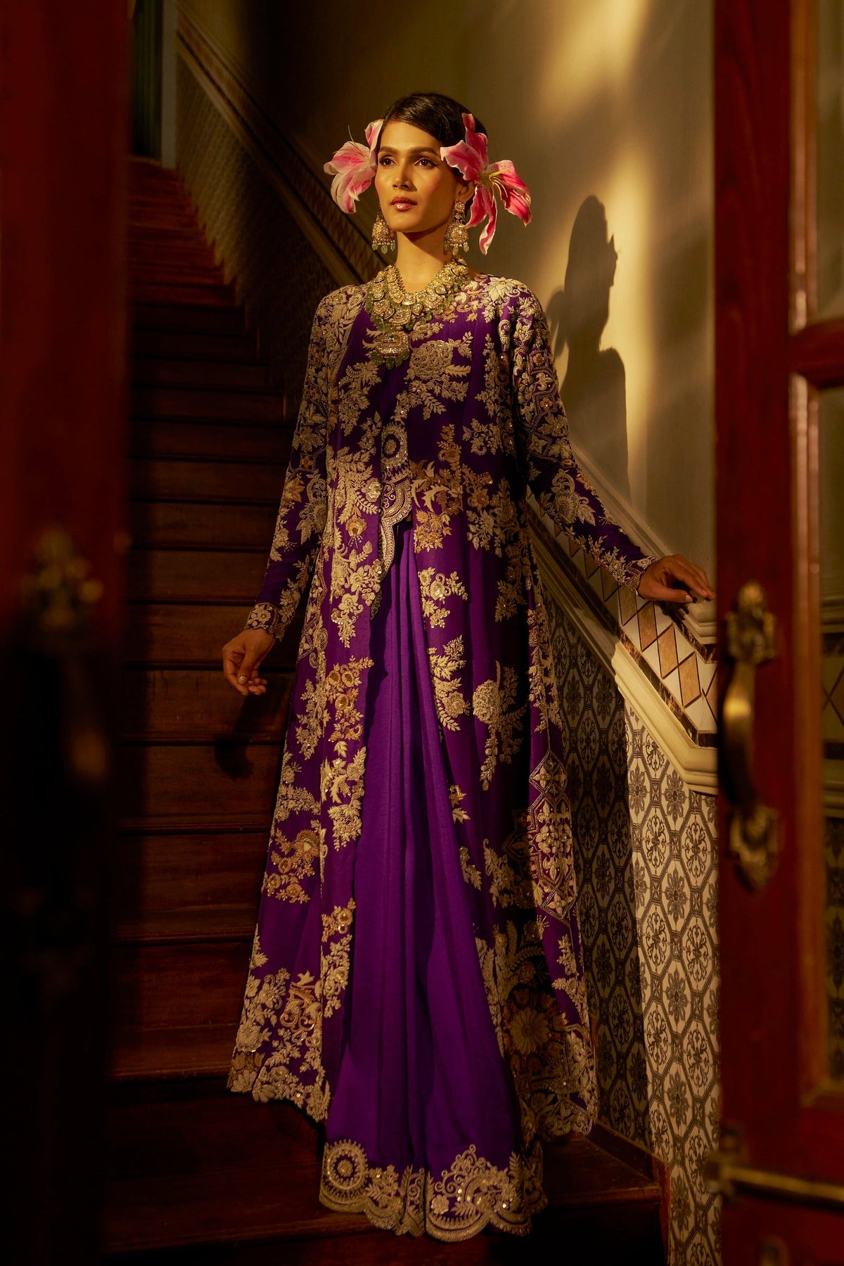 Purple Hand-Embroidered Jacket Set