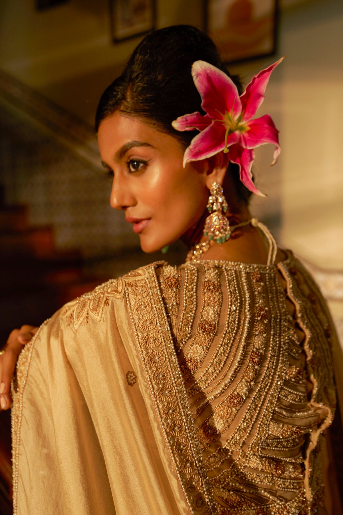Champagne Beige Hand-Embellished Shadow Work Lehenga Set