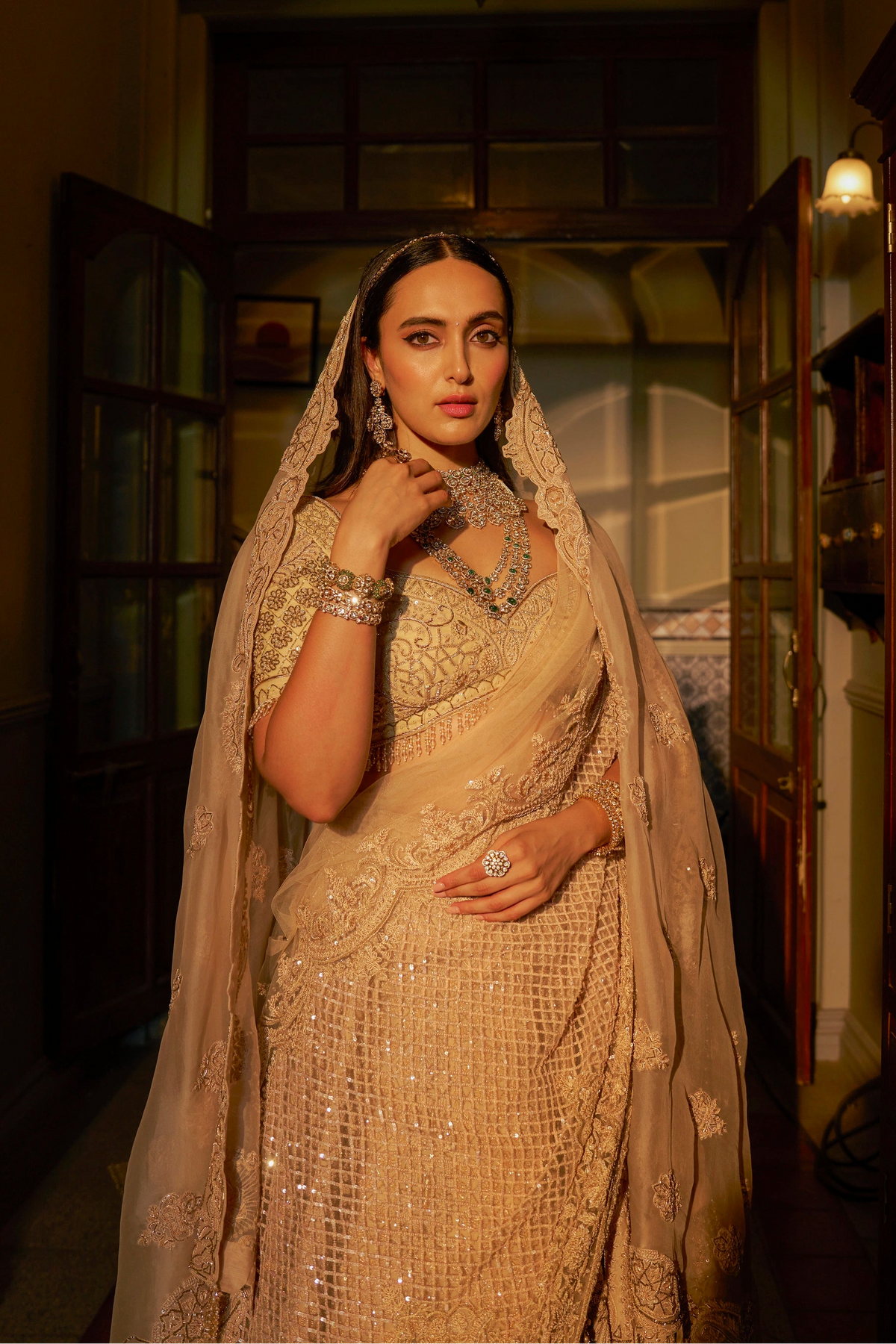 Champagne Beige Lehenga Set with Saree