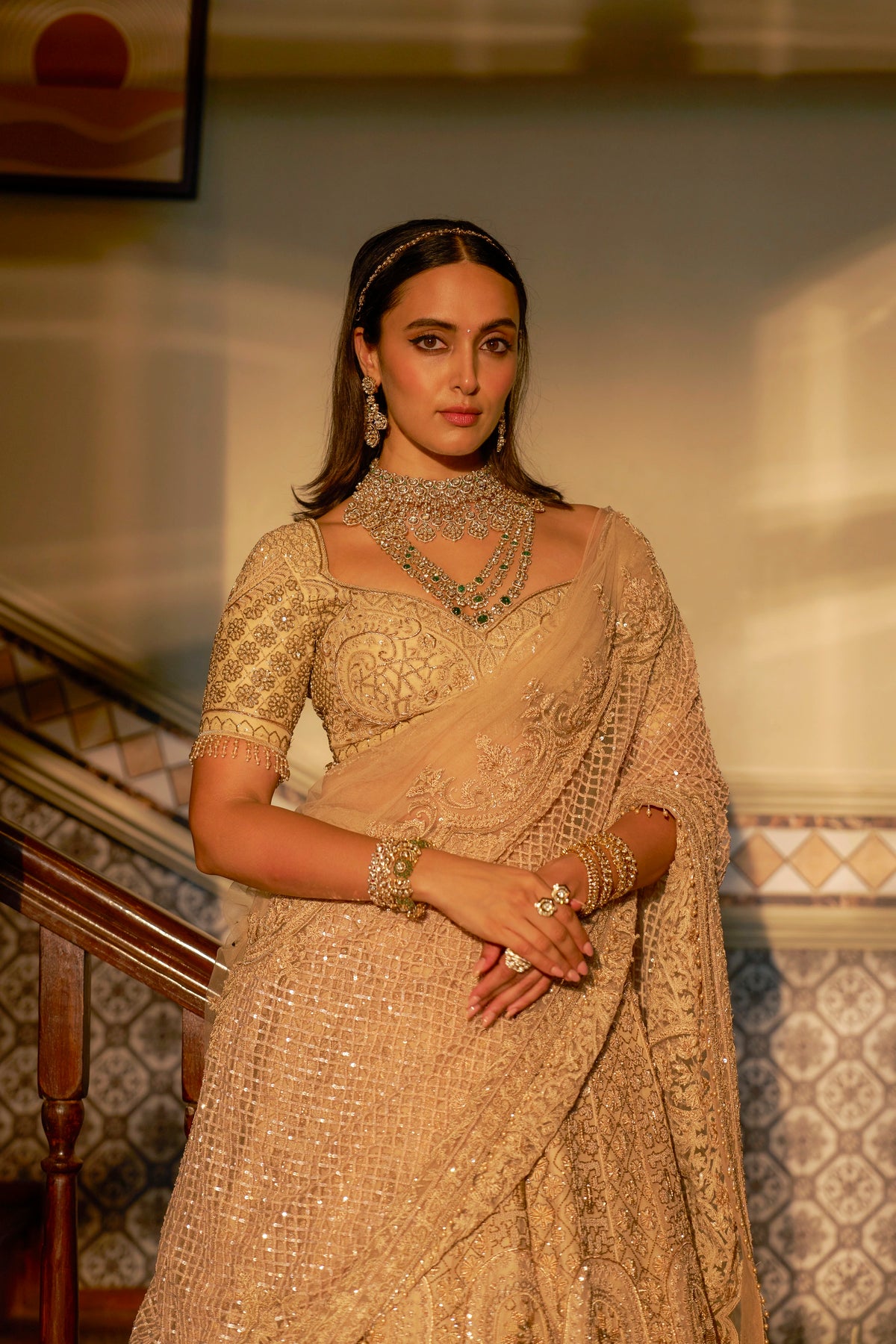 Champagne Beige Lehenga Set with Saree