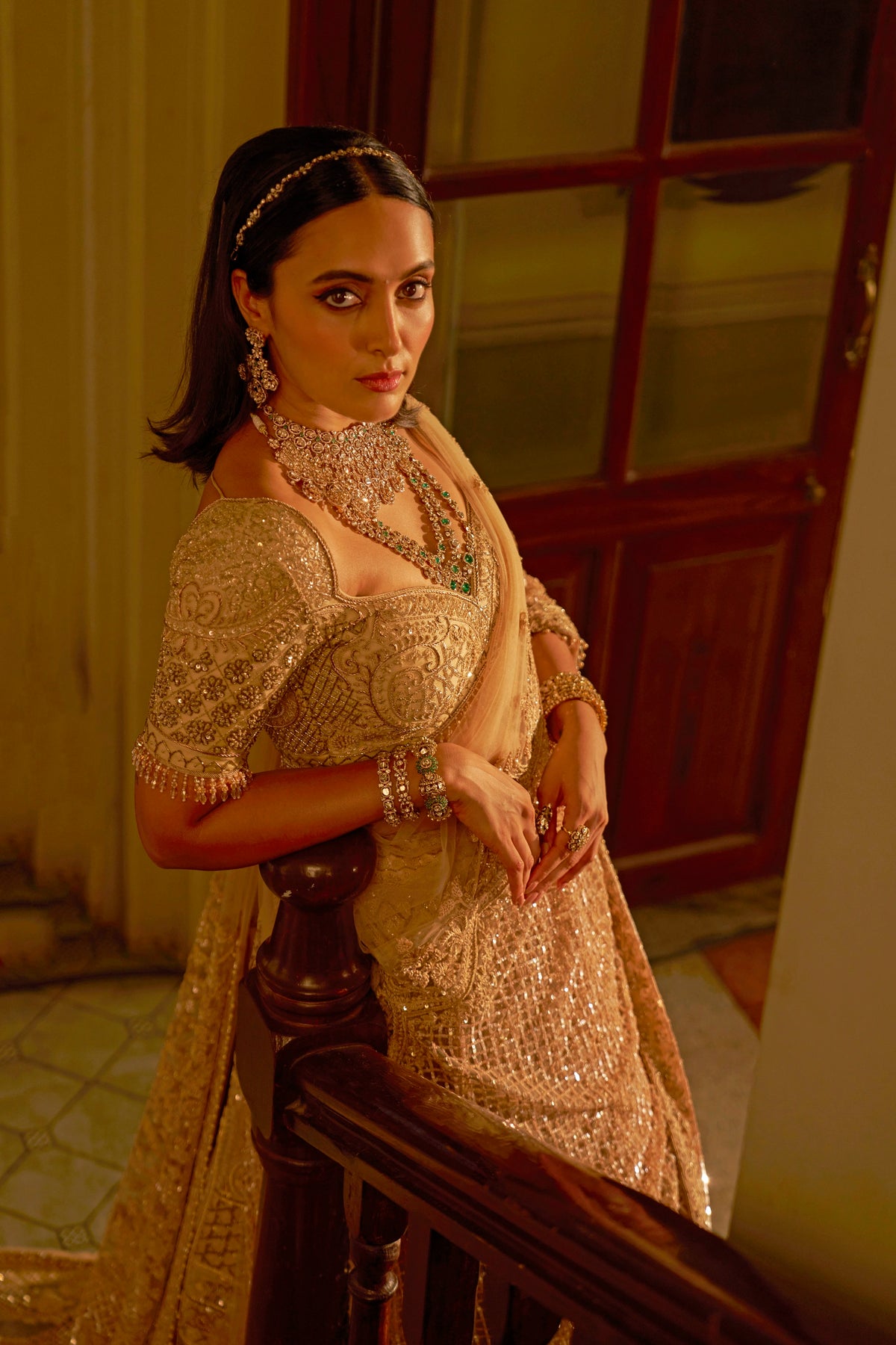 Champagne Beige Lehenga Set with Saree
