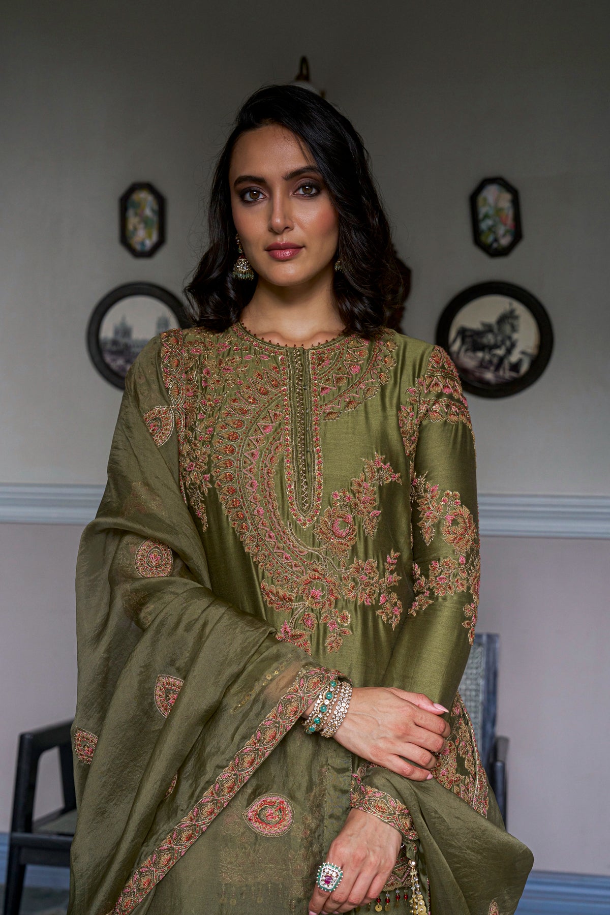 Olive Hand-Embellished Sharara Set