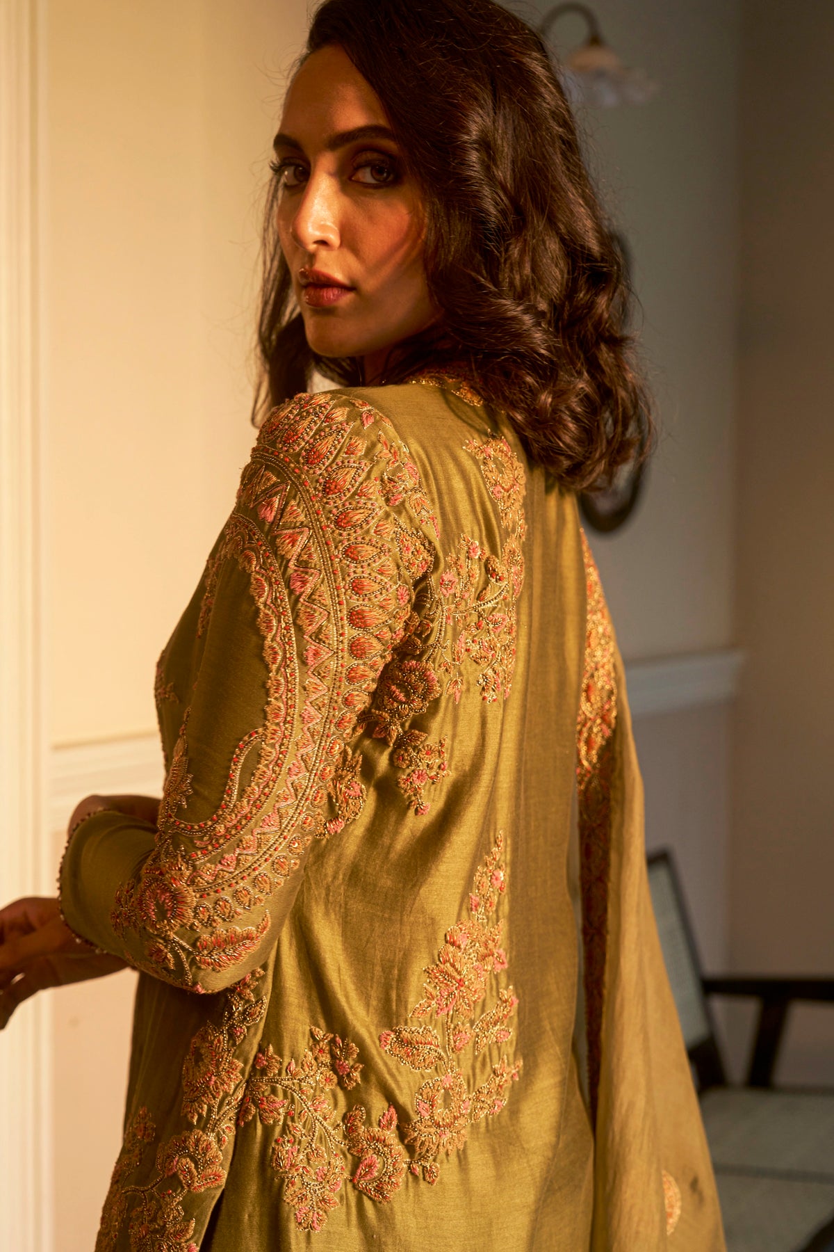 Olive Hand-Embellished Sharara Set