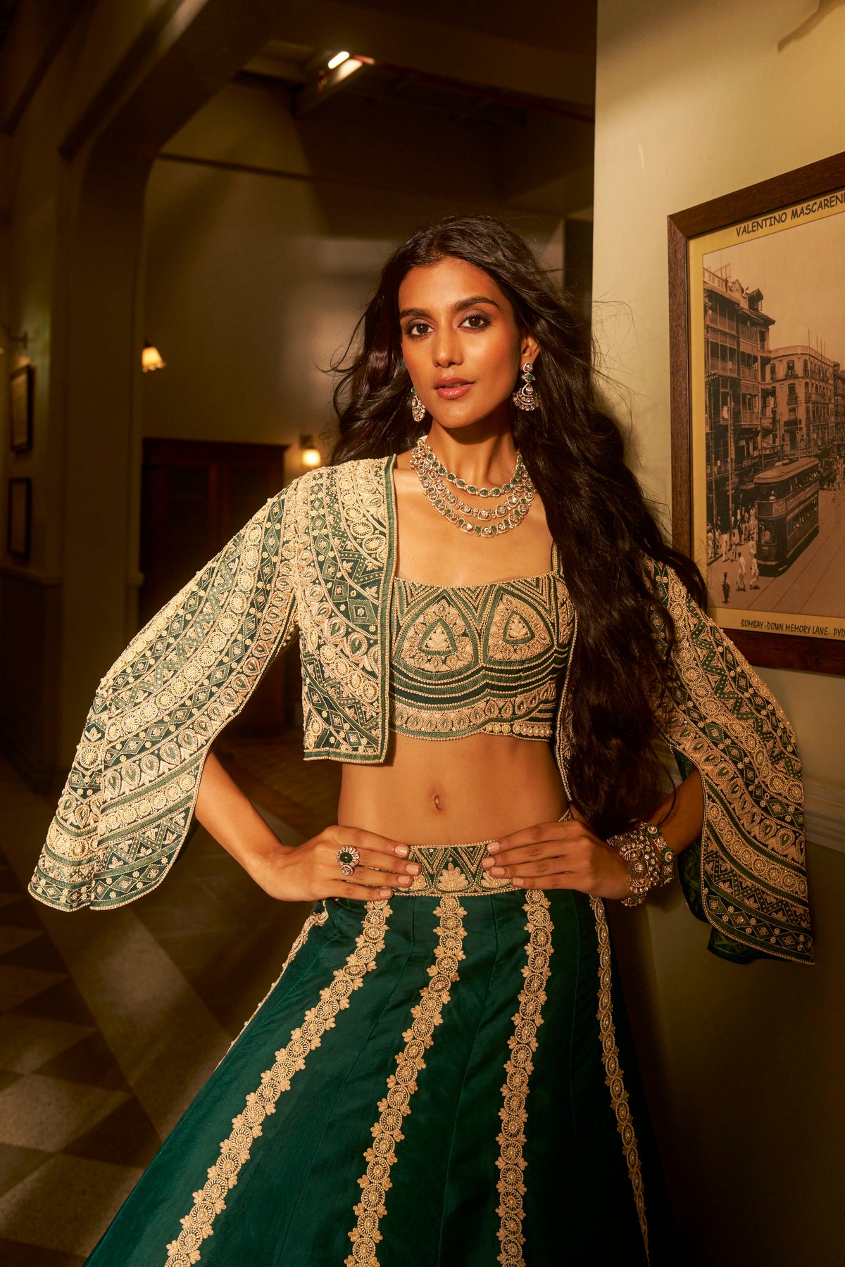Emerald Green Fusion Lehenga Set
