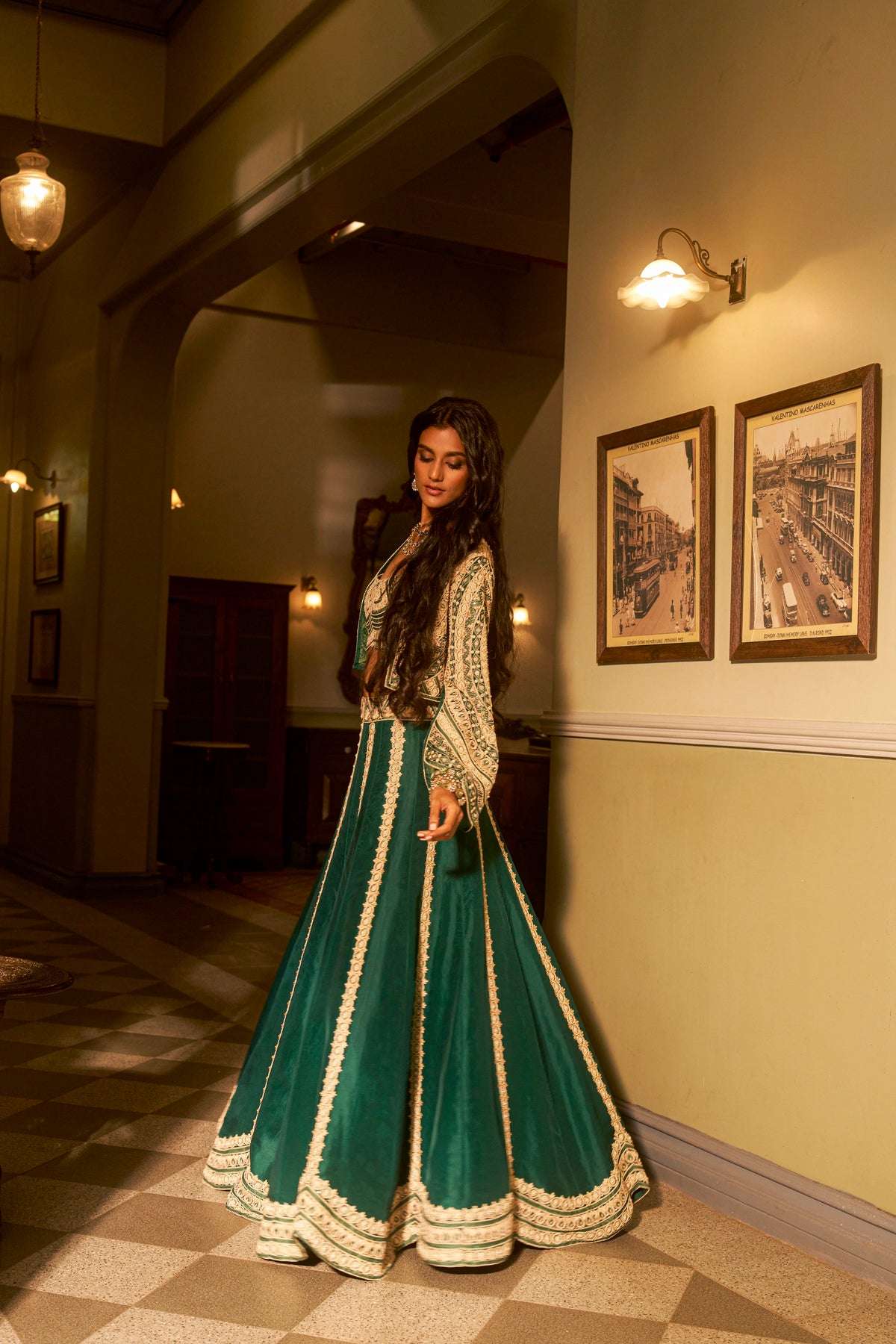 Emerald Green Fusion Lehenga Set