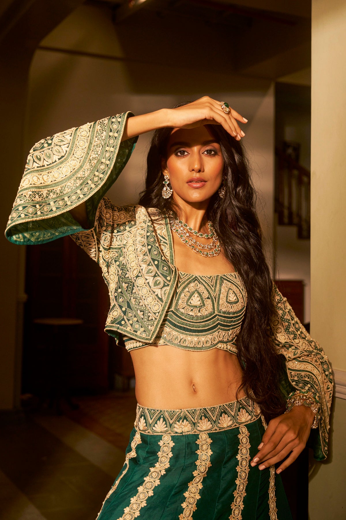 Emerald Green Fusion Lehenga Set