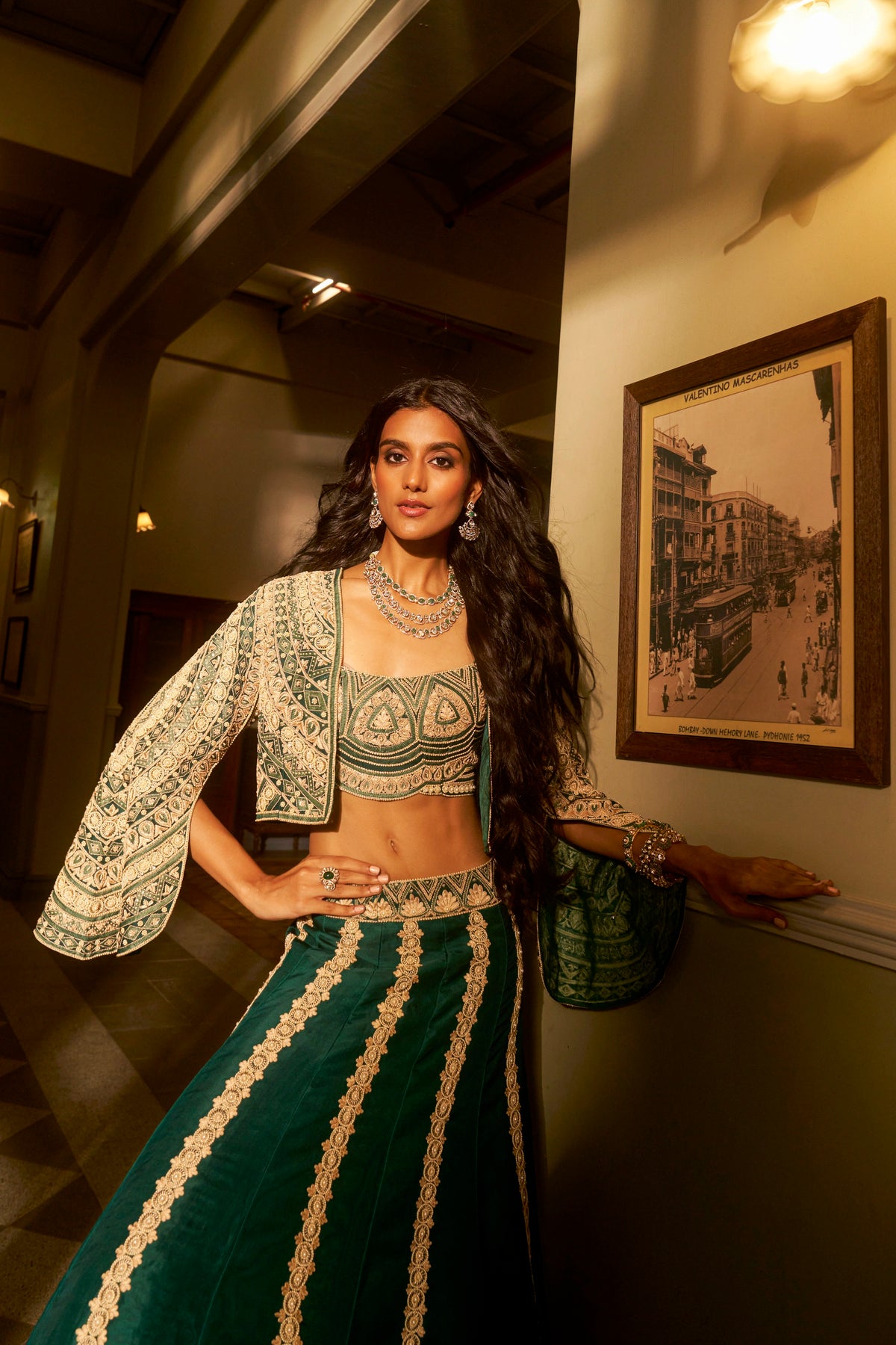 Emerald Green Fusion Lehenga Set
