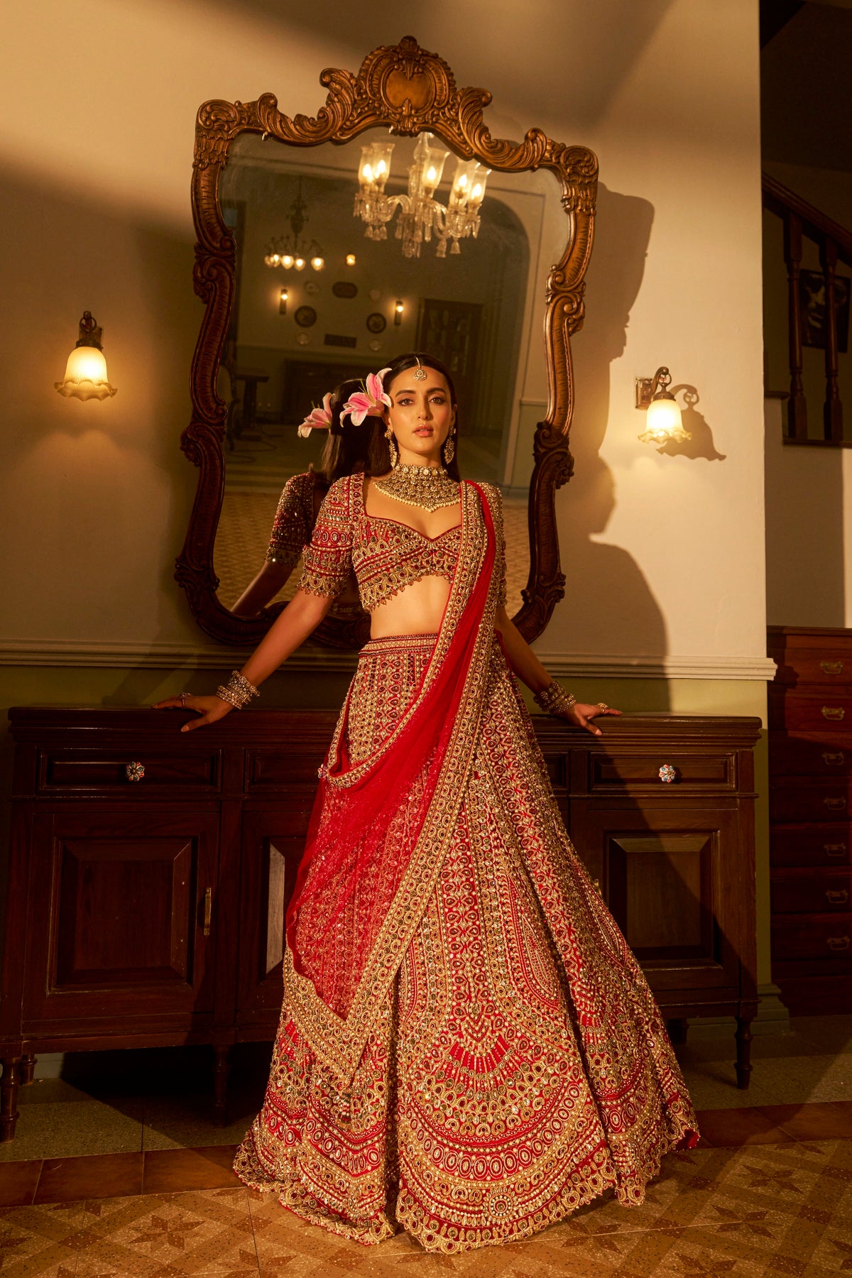 Red Jadau Lehenga Set