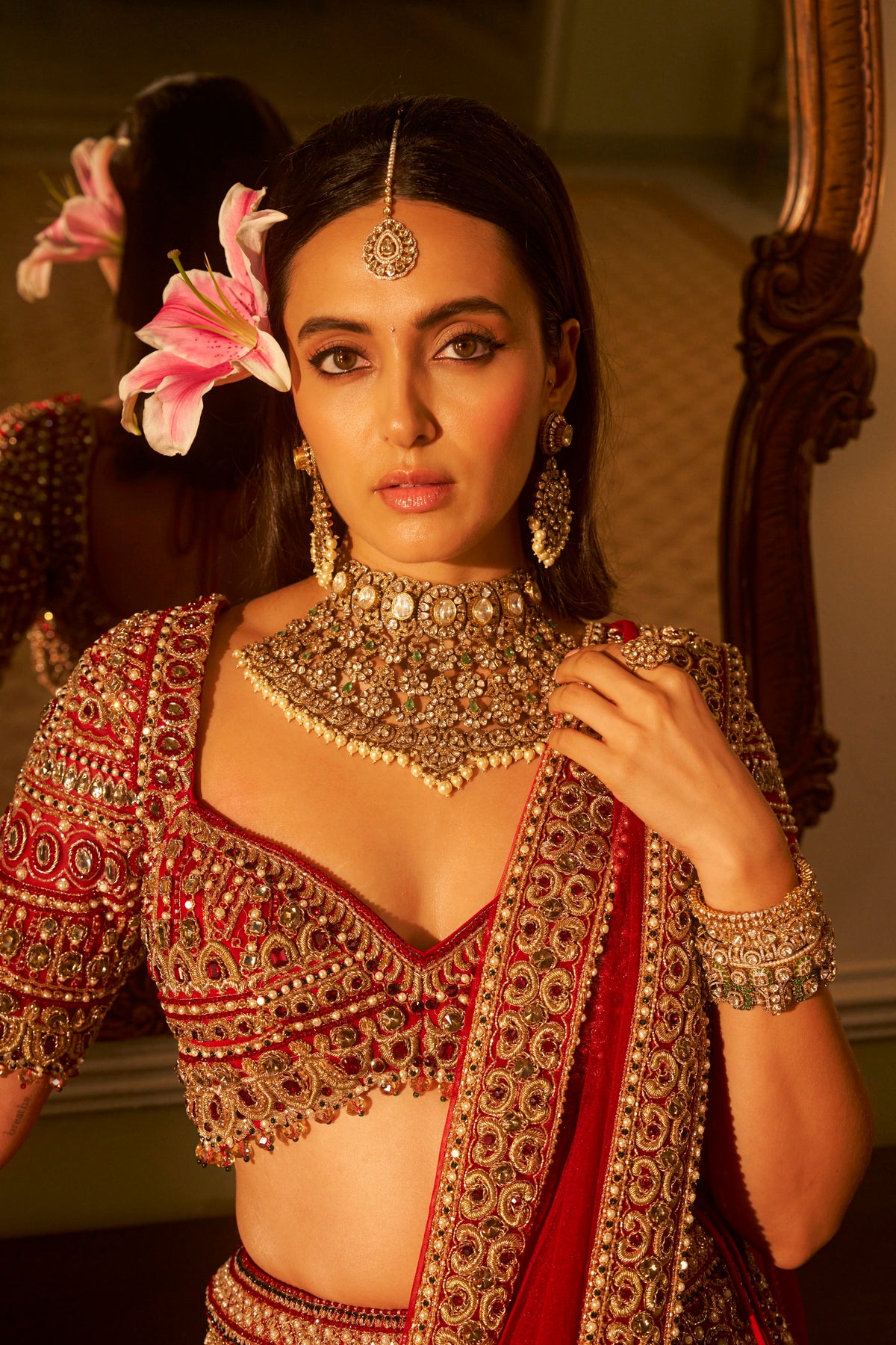 Red Jadau Lehenga Set