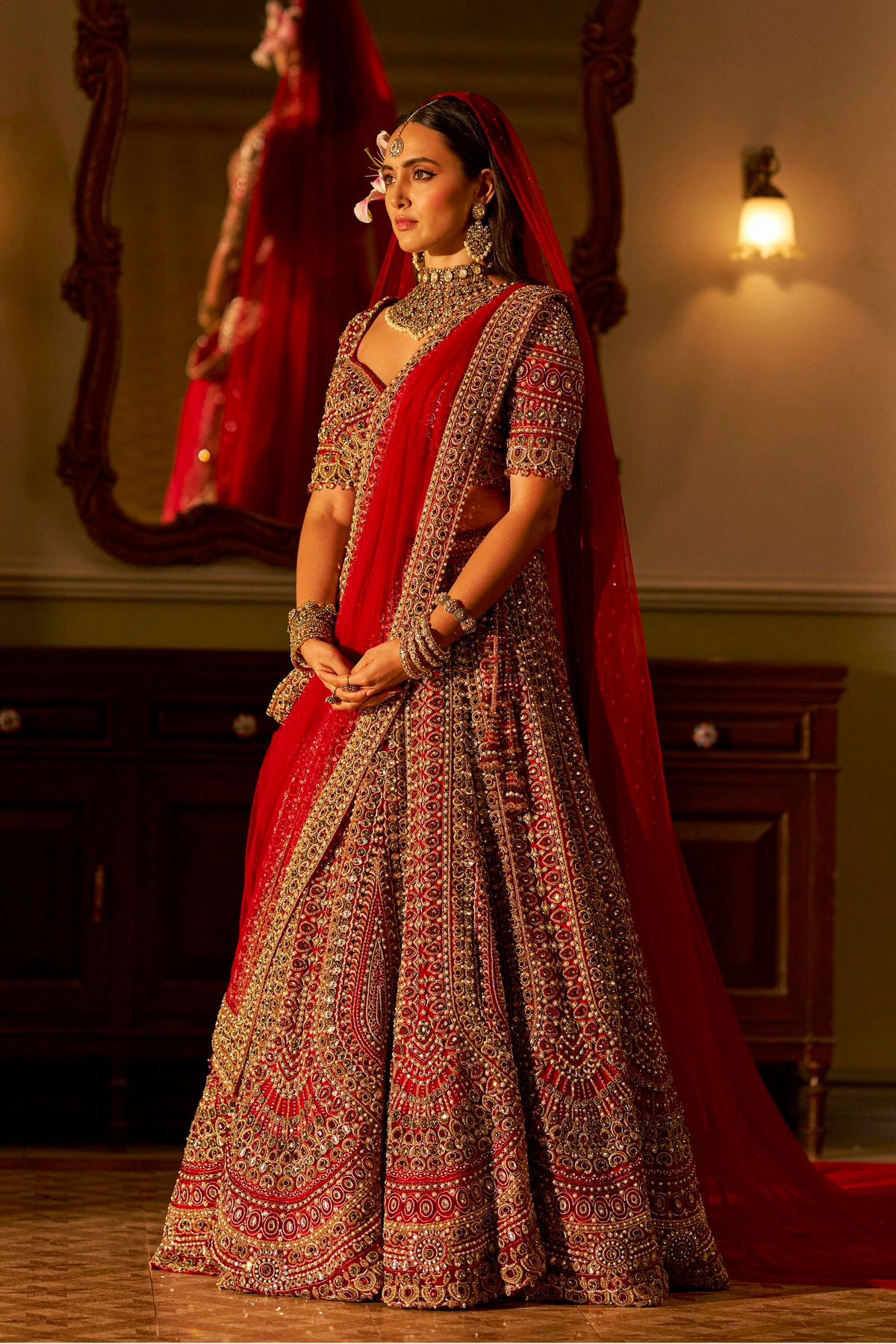 Red Jadau Lehenga Set