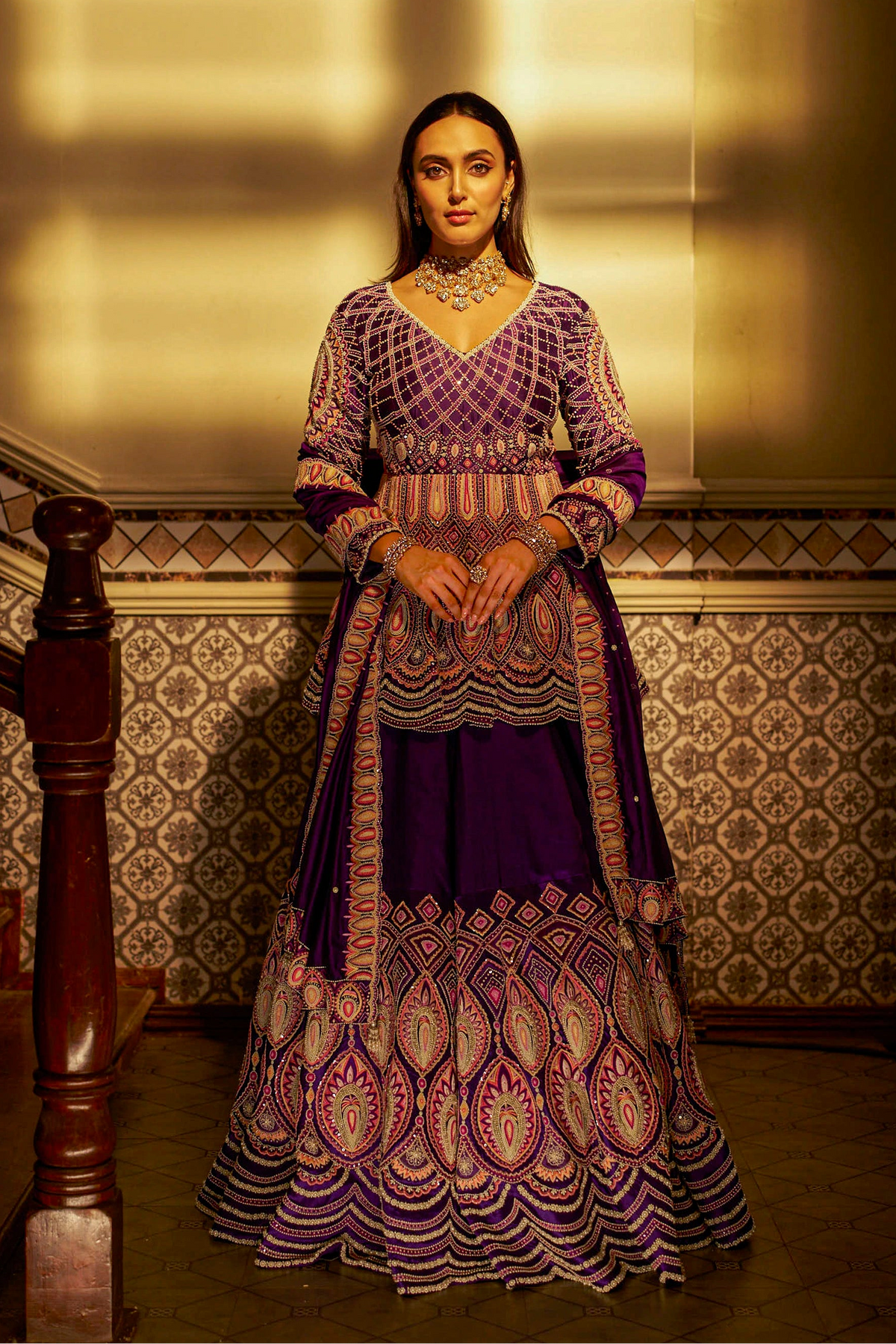 Purple Shadow Work Lehenga Set