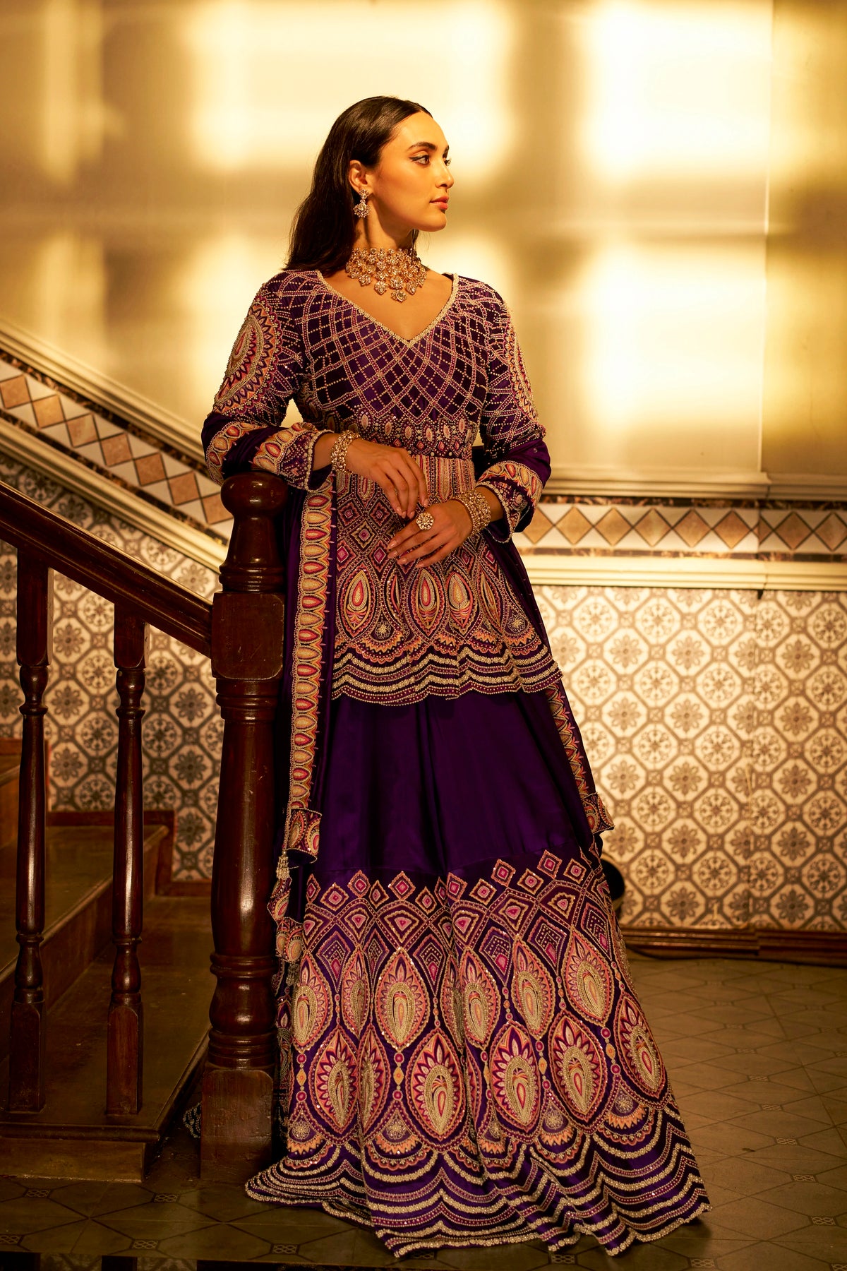 Purple Shadow Work Lehenga Set