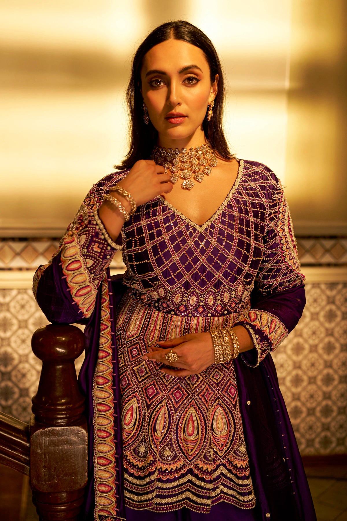 Purple Shadow Work Lehenga Set