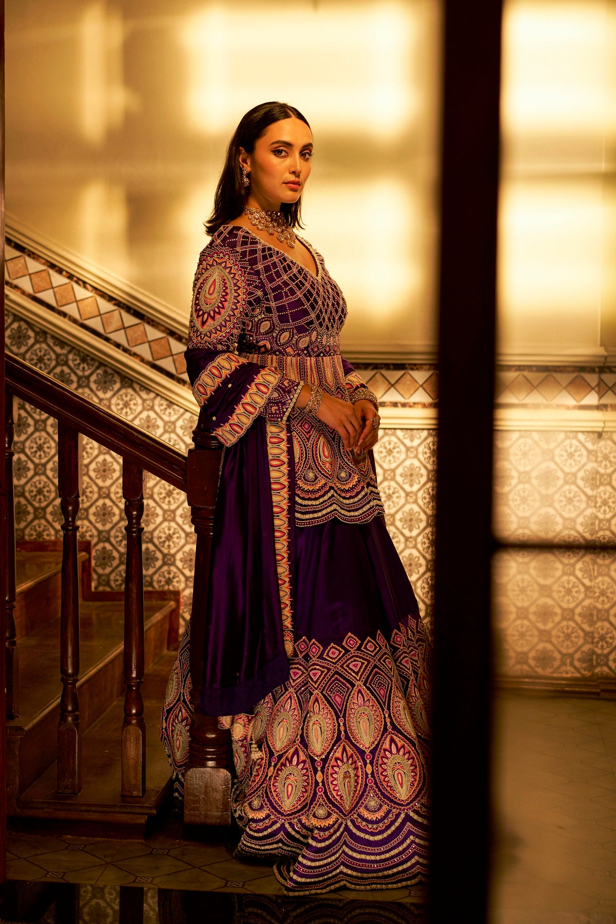 Purple Shadow Work Lehenga Set