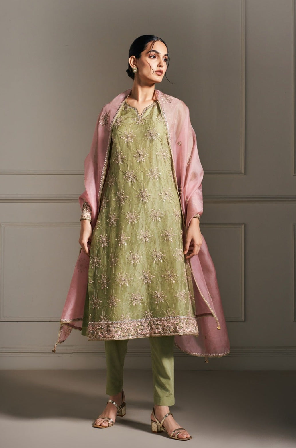Light Green Hand Embellished Kurta Set