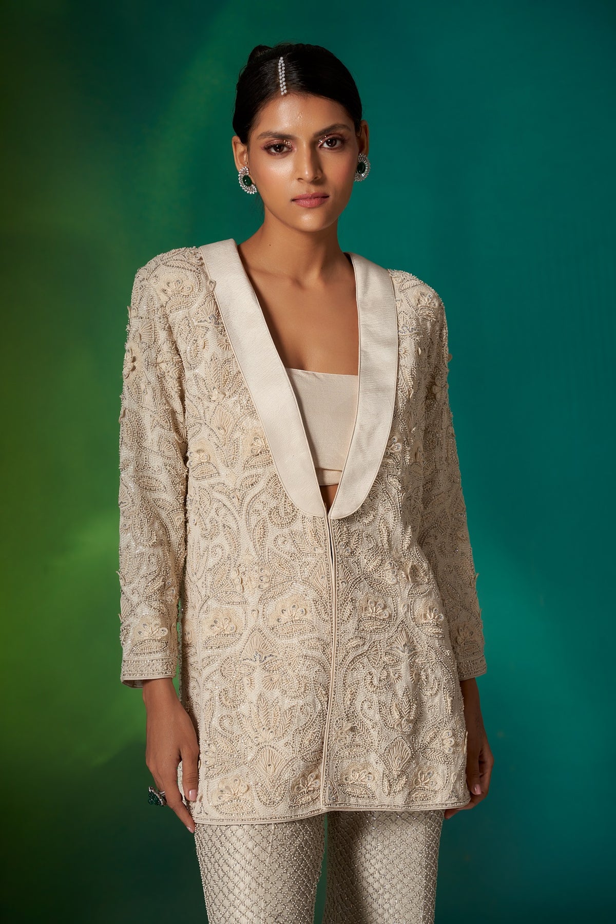 Ivory Lapel Jacket Set