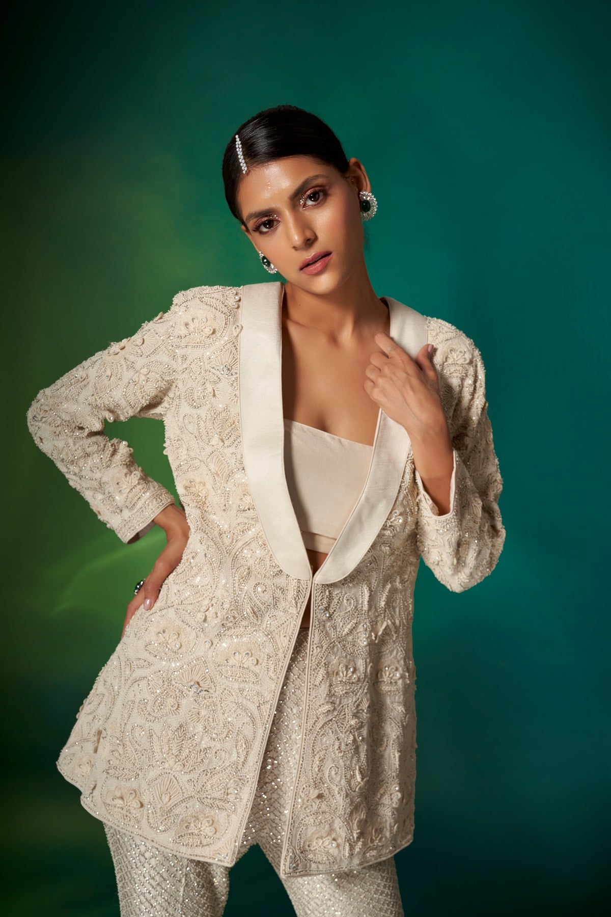 Ivory Lapel Jacket Set