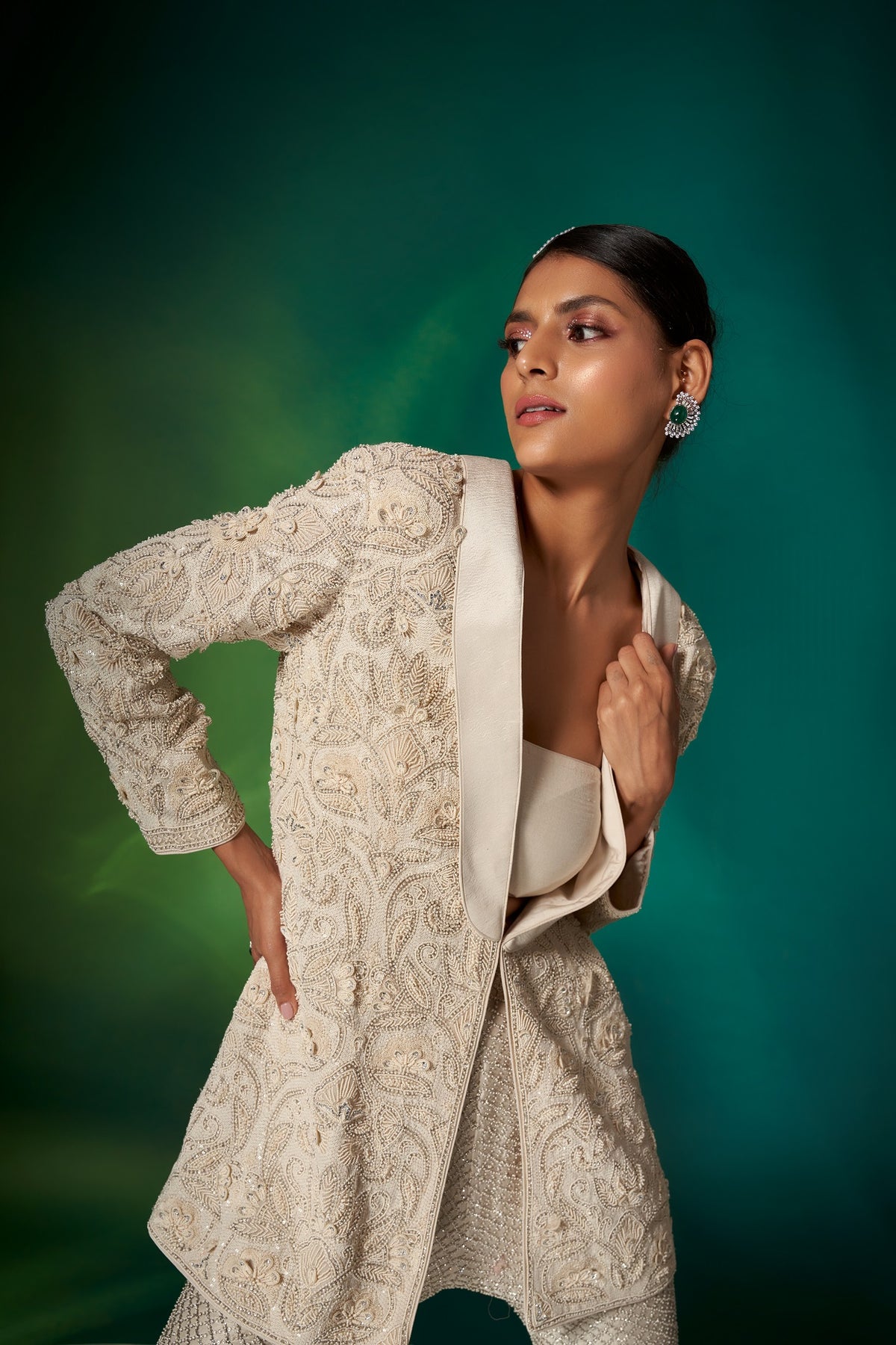 Ivory Lapel Jacket Set