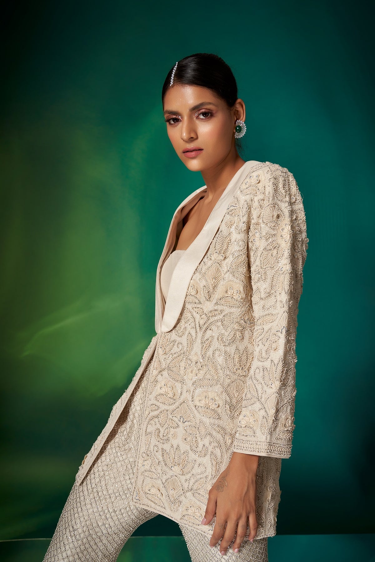 Ivory Lapel Jacket Set