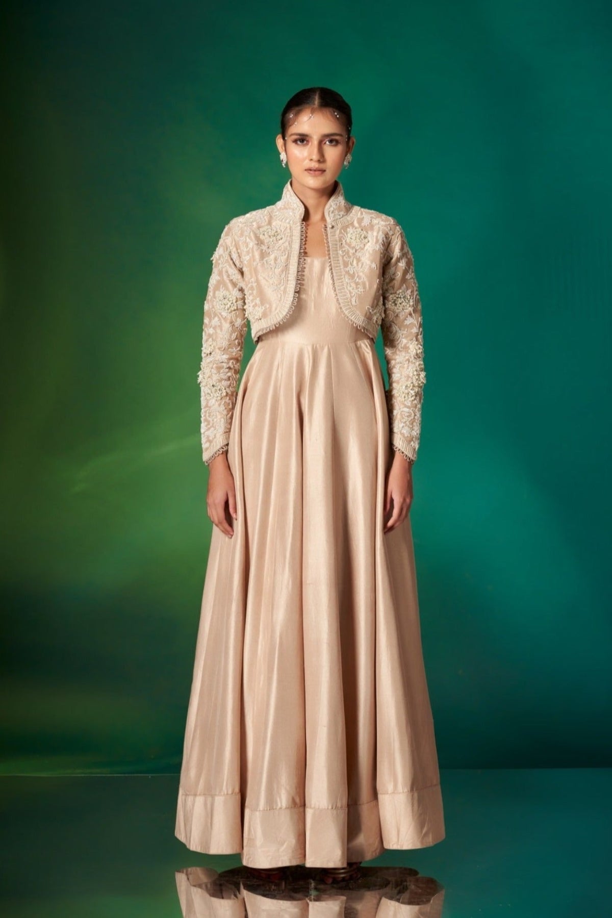 Beige Anarkali Short Jacket Set