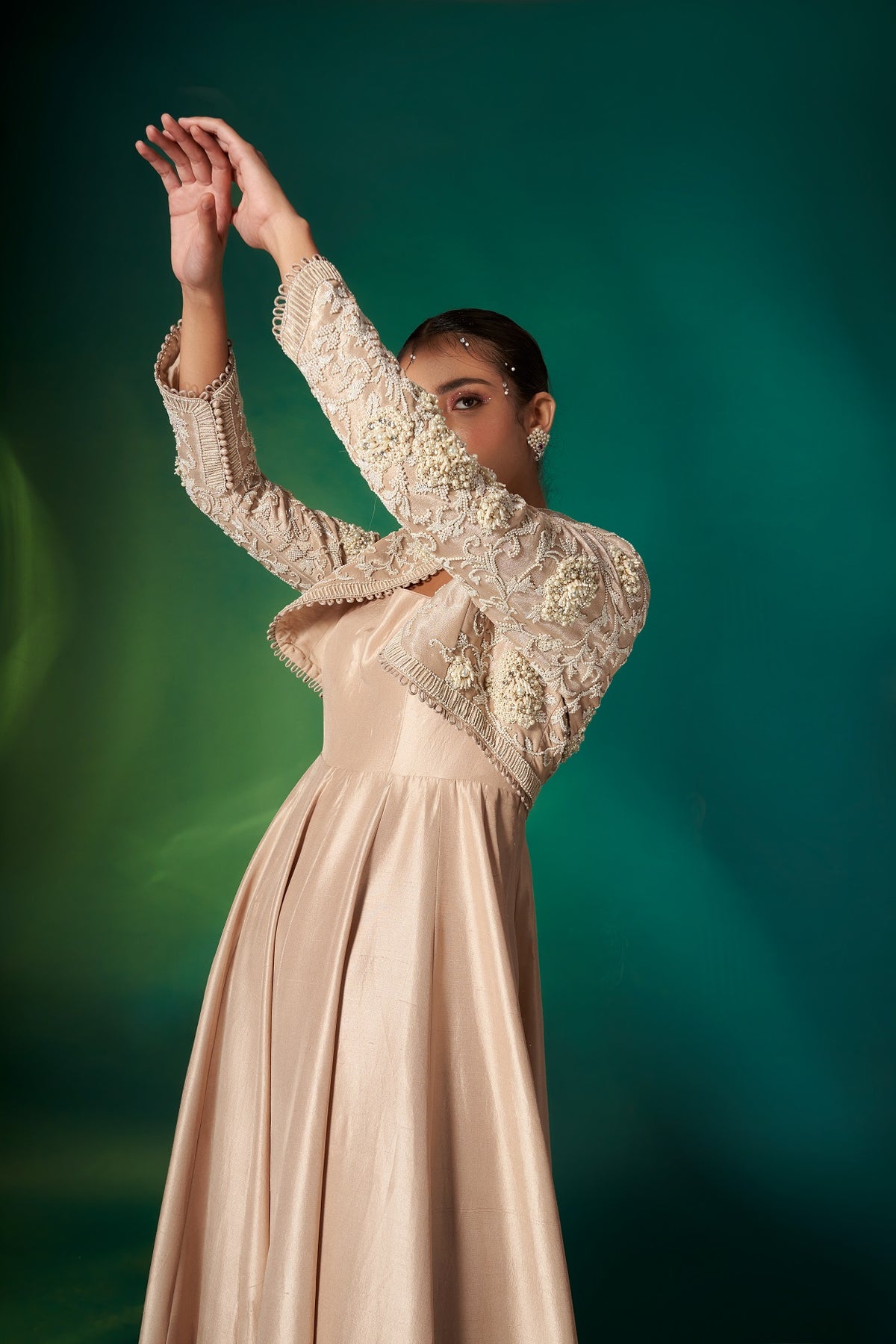 Beige Anarkali Short Jacket Set