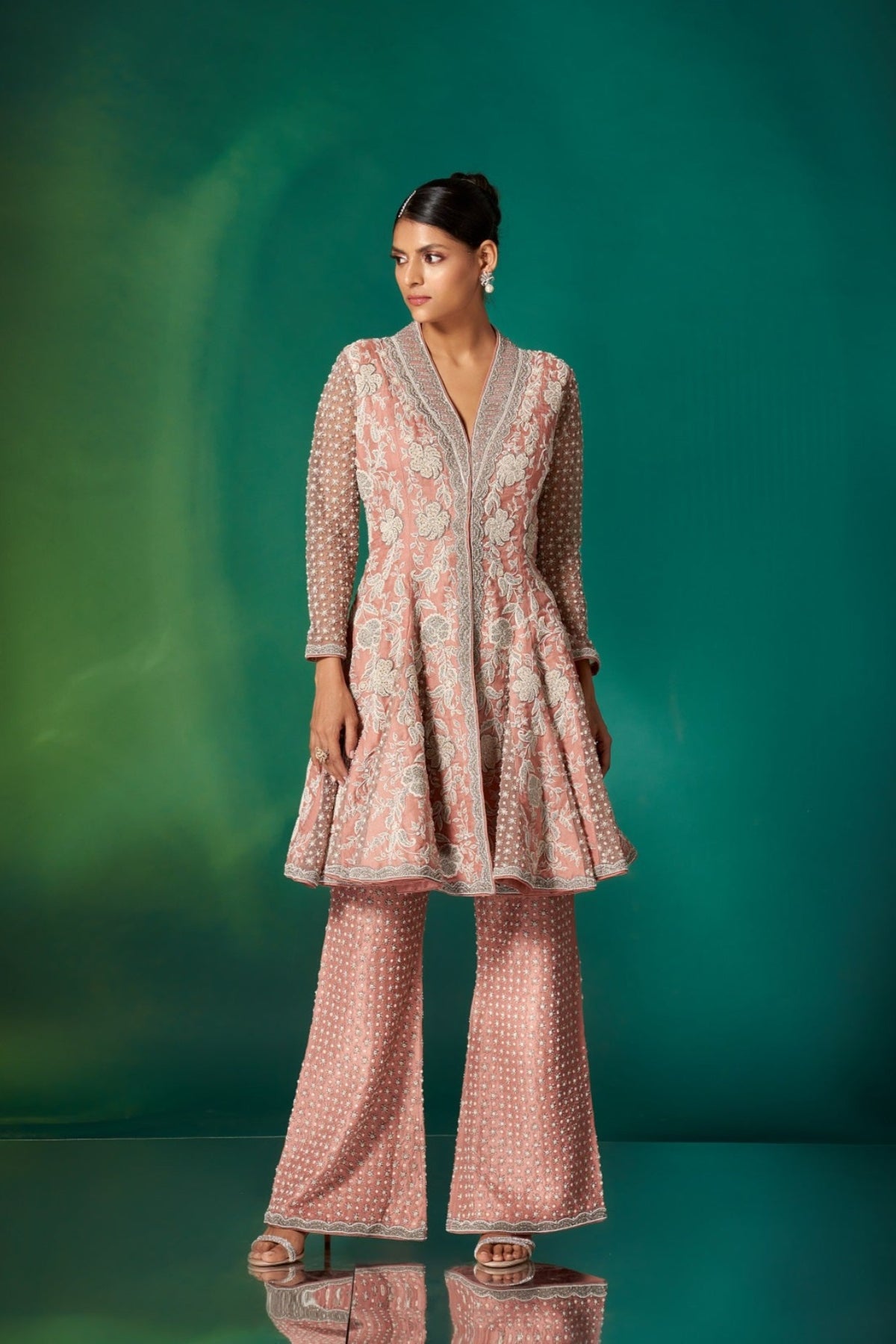 Coral French Knots Peplum Set