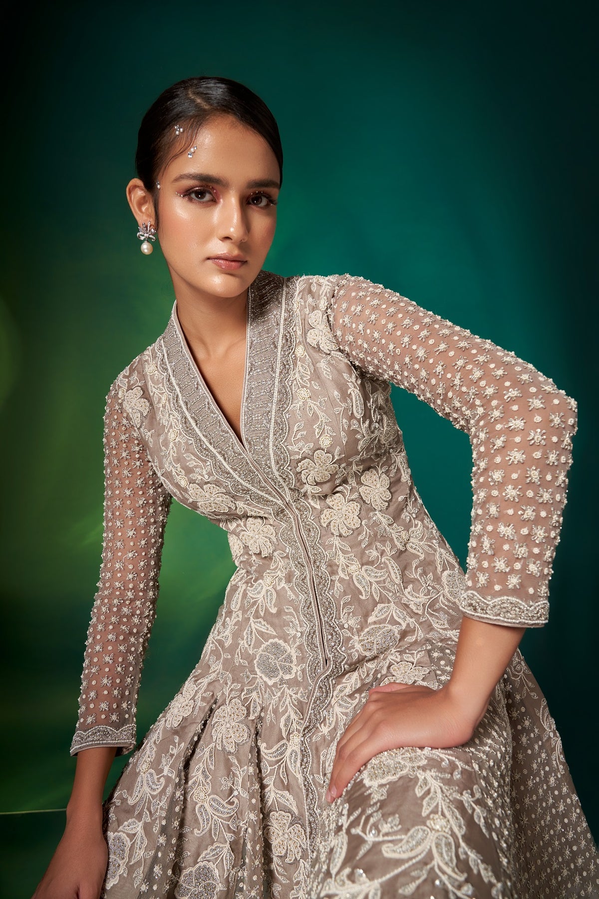 Gray French Knots Peplum Set