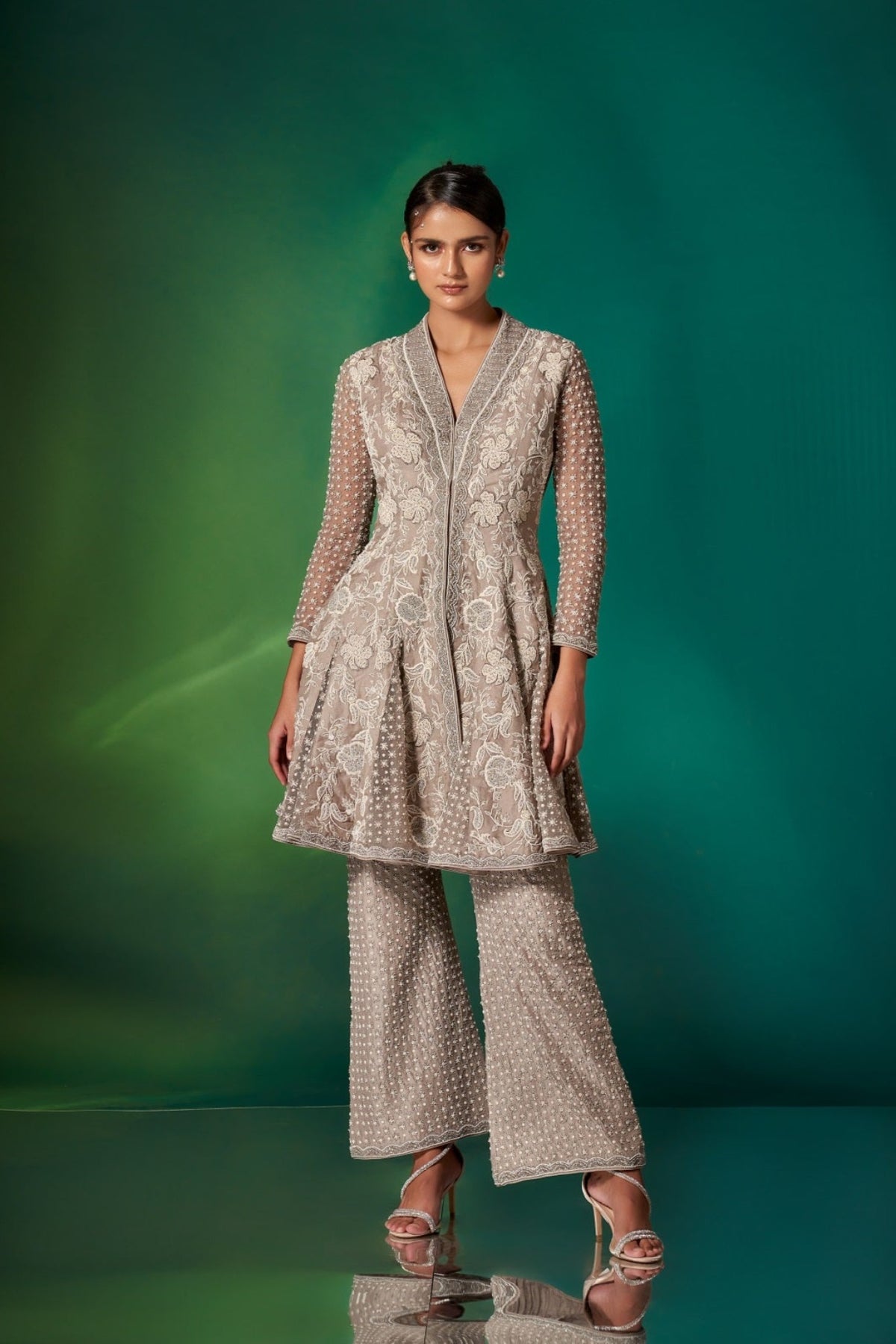 Gray French Knots Peplum Set