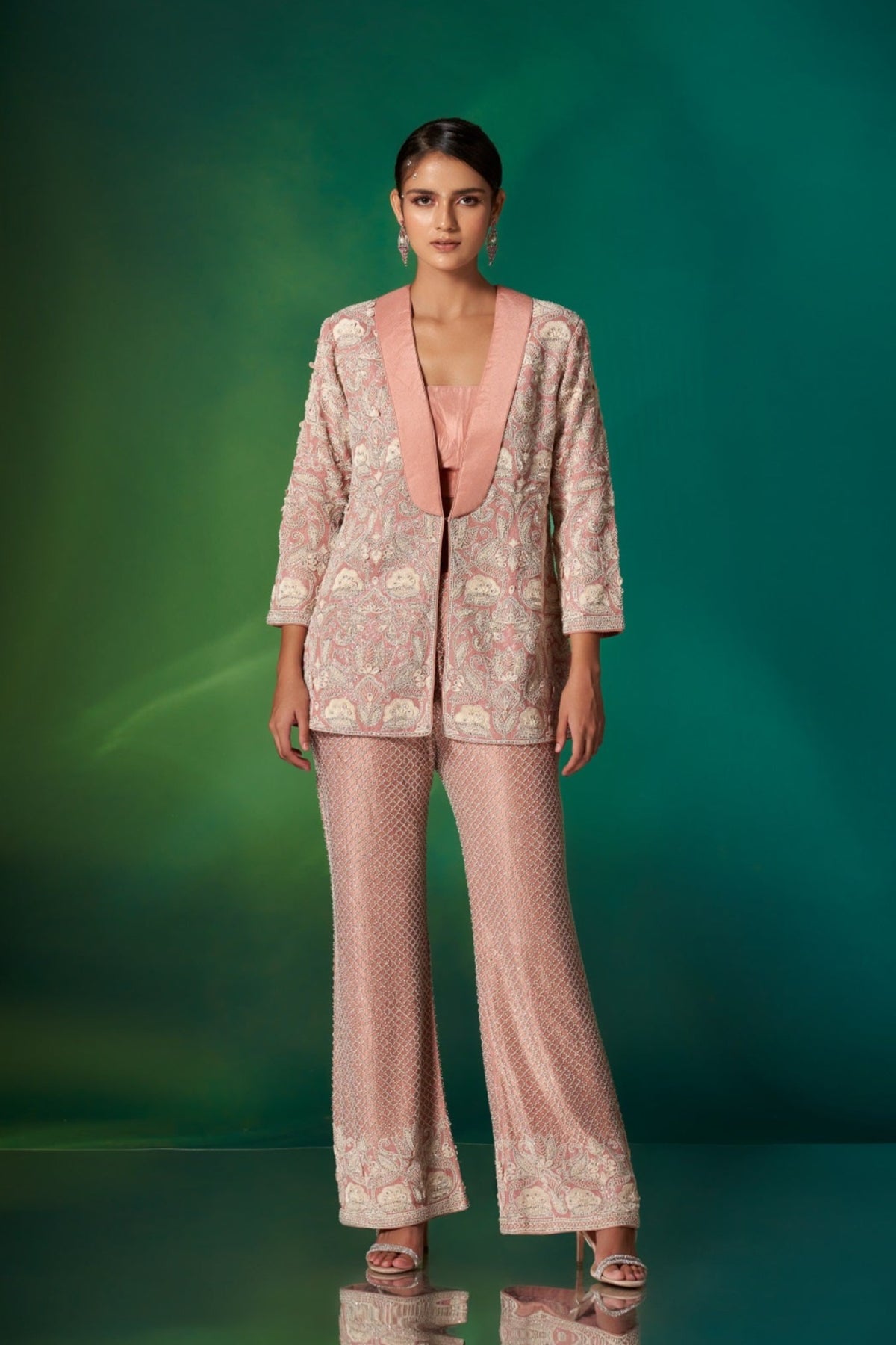 Coral Lapel Jacket Set