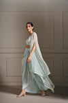 Fresh Ice Blue Hand Embellished Cape Set
