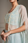 Fresh Ice Blue Hand Embellished Cape Set